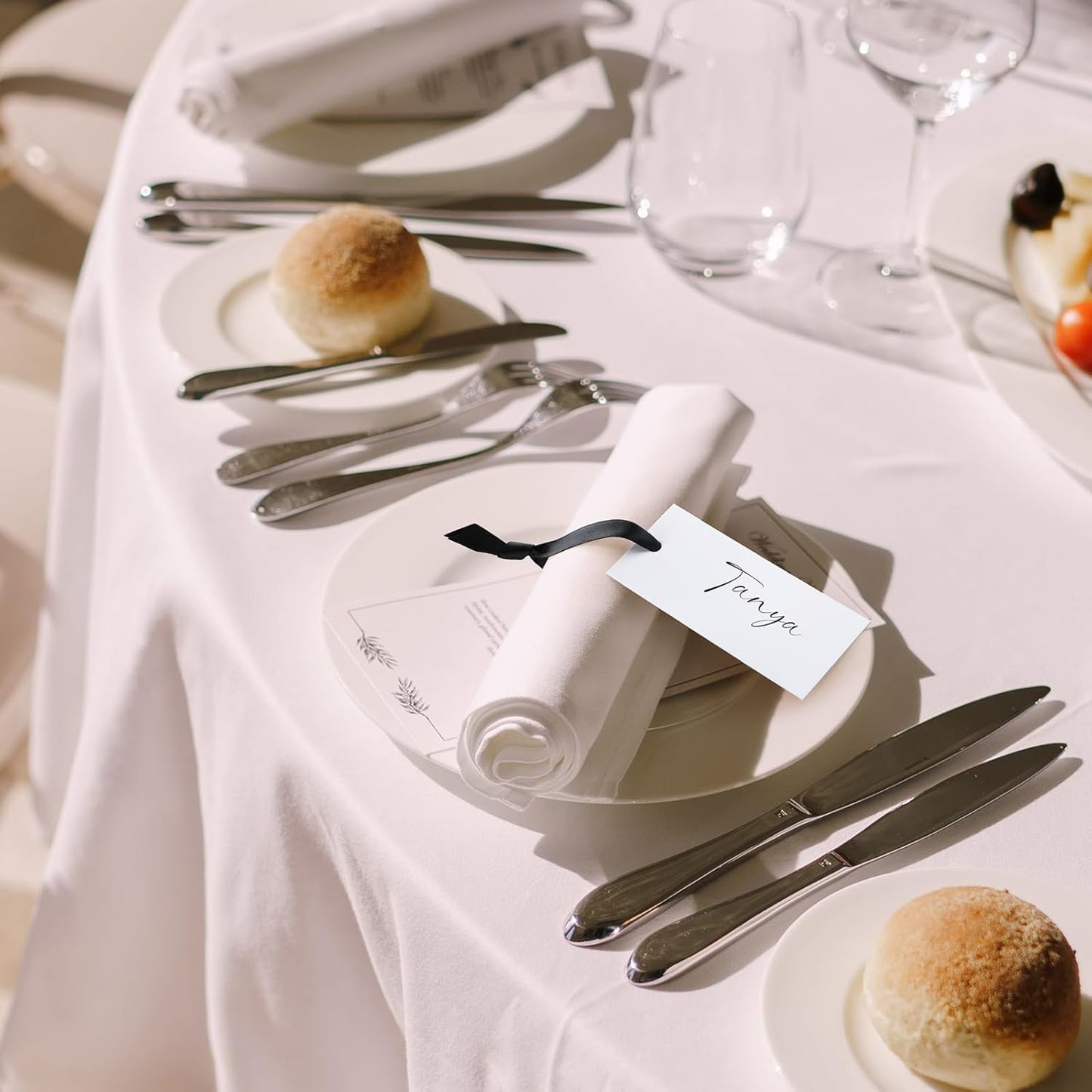 50 Pcs Name Place Cards for Table Setting Blank Wedding Place Cards with Satin Ribbon 1.57 x 3.54 Inch Hanging Gift Tags for Wedding Dinner Banquet Party Table Setting Supplies (Black)