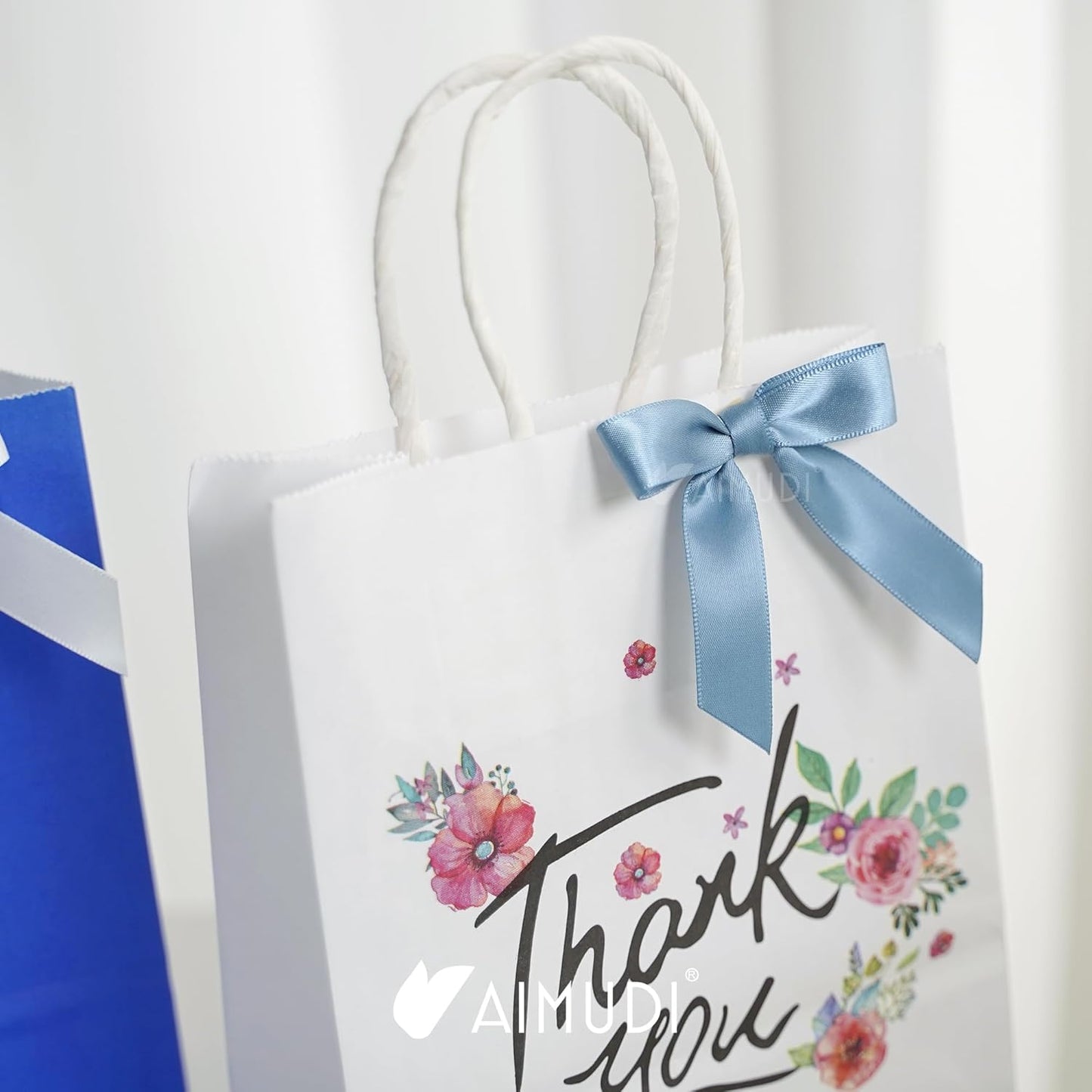 AIMUDI 5 Colors Dusty Blue Ribbon Bows 2.5" Satin Twist Tie Bows for Gift Wrapping Premade Satin Bows for Making Crafts Treat Bag Baby Shower Birthday Party Wedding Decoration, 50 PCs