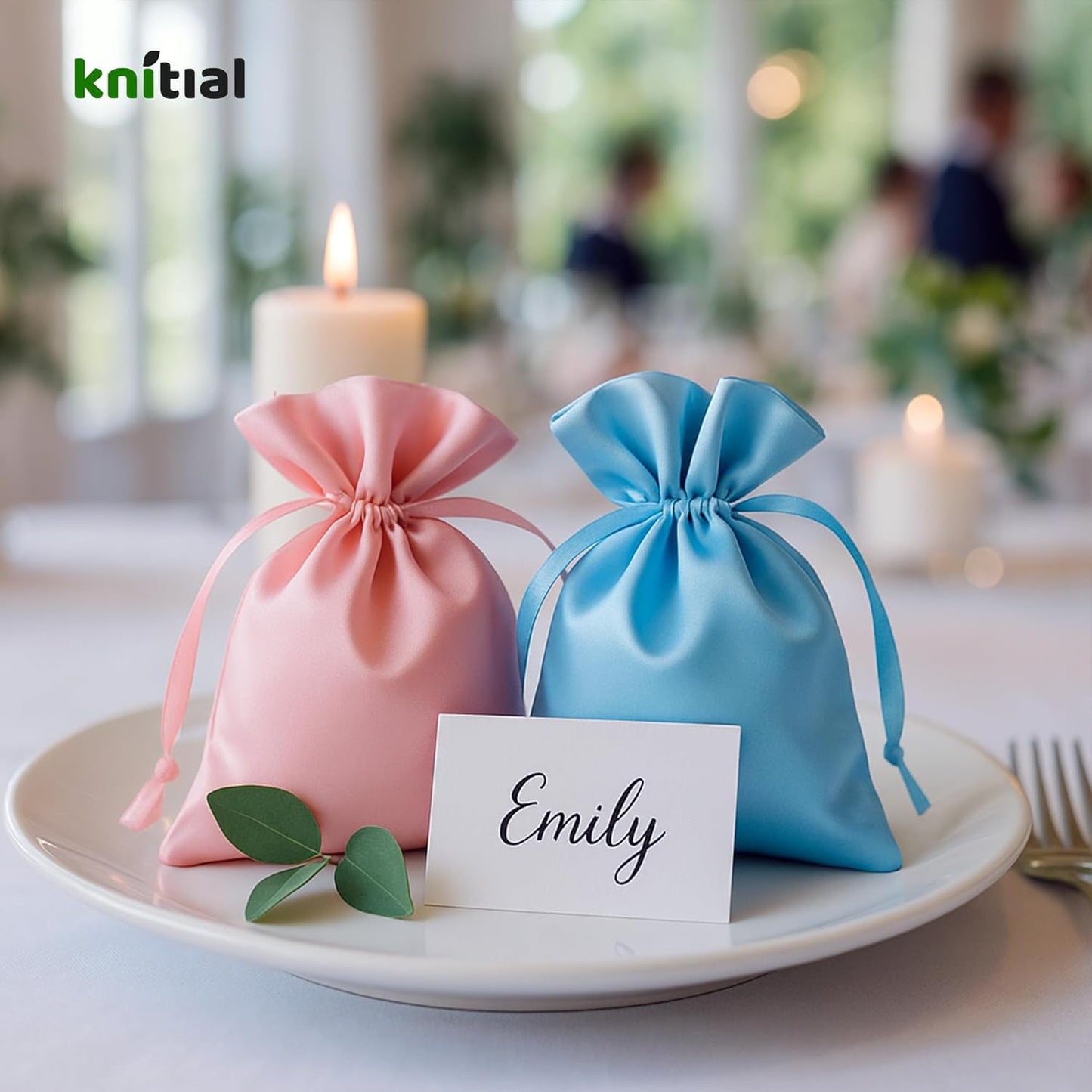 Knitial 6" x 9" Navy Blue Satin Gift Bags, Jewelry, Wedding Favor Drawstring Bags Baby Shower Christmas 50 Count