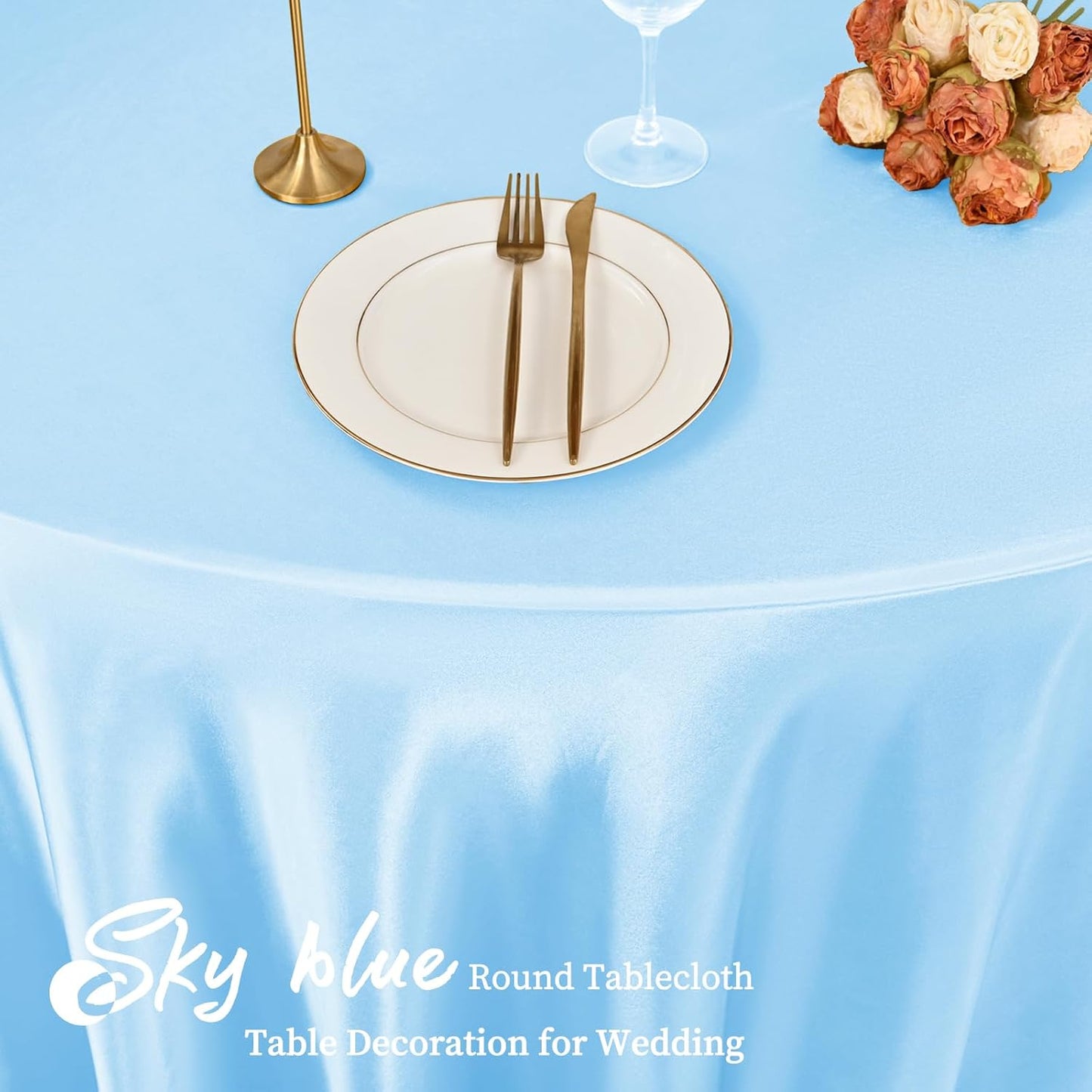 12 Pack 108 Inch Light Blue Satin Tablecloth - Silky Round Tablecloth Overlay Smooth Fabric Table Cover, Bright Table Decoration for Wedding Party Banquet Events Restaurant Kitchen Dining
