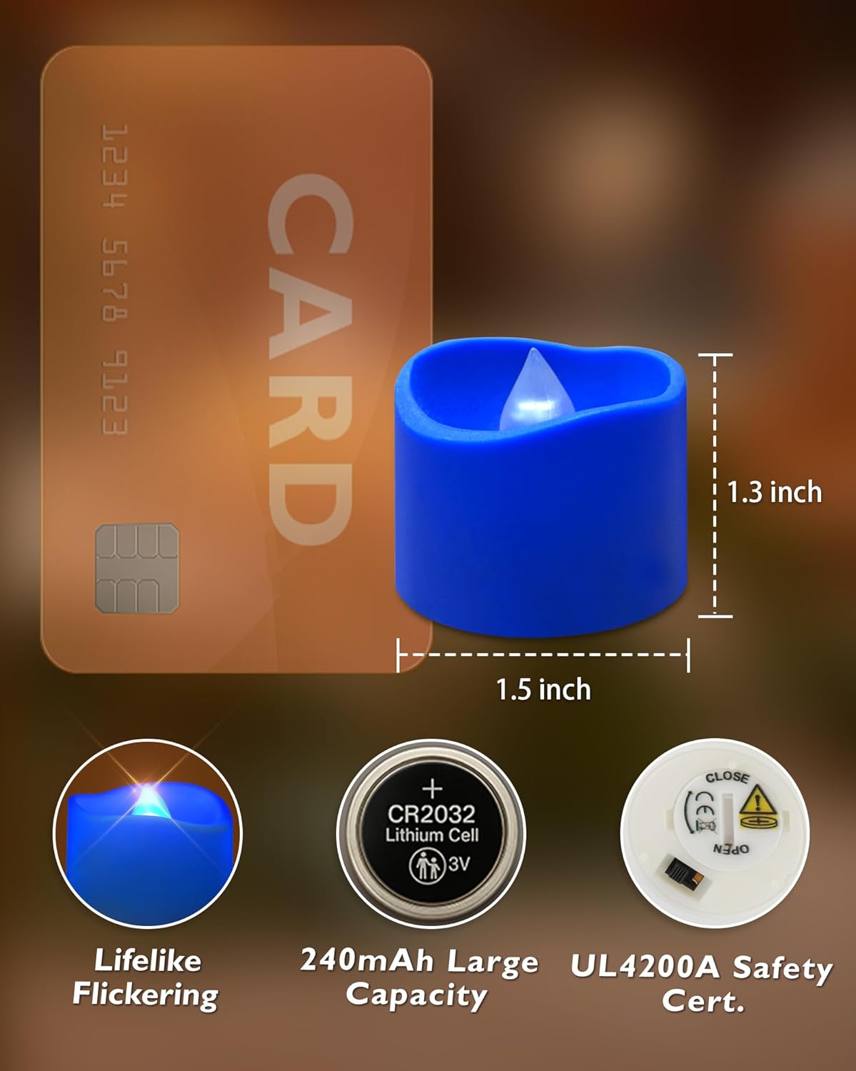 Homemory Blue Tea Lights Candles Battery Operated, 200+Hour Flameless Flickering Fake Electric LED Colored Tealights Candles for Wedding Table Decor, Theme Party, Aniversary, Proposal, 12-Pack