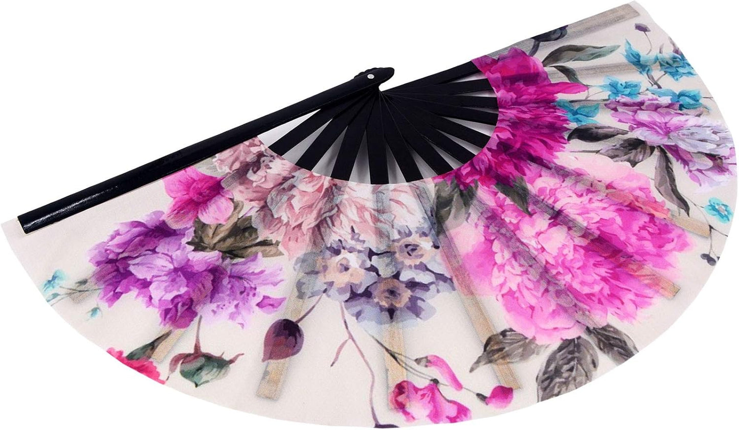 Amajiji Large Folding Hand Rave Fan Popping Fan for Line Dancing Clacking Fans for Boots On The Ground Dance,Party,Decoration,Festival (Peony Flower)