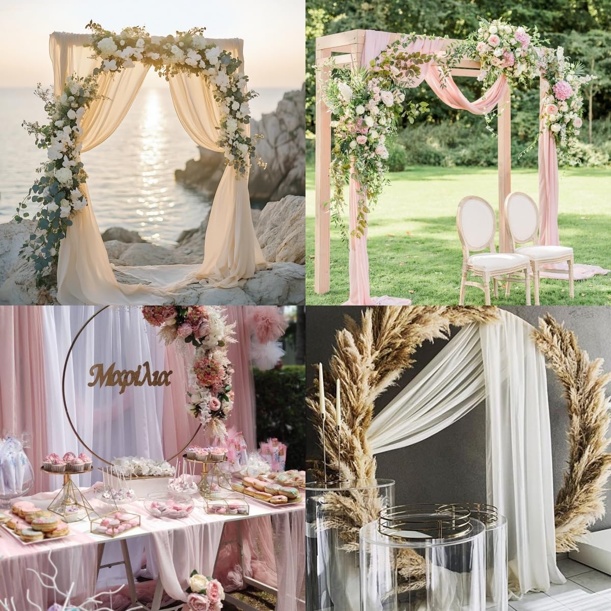 Socomi Wedding Arch Draping Fabric 29" x 20Ft 4 Panels Mint Green Sheer Outdoor Curtain Drapes Extra Long for Wedding Ceremony Birthday Party Decoration