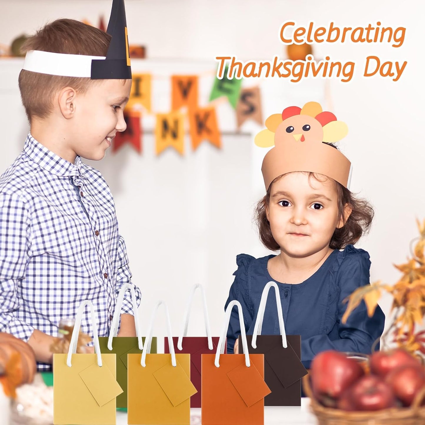 Sherr 100 Pcs Mini Gift Bags Bulk, 4 x 2.75 x 4.5 Inches Paper Bags with Tags, Extra Small Paper Gift Boxes with Handles for Birthday, Party Favors, Weddings, Small Business (Fall Color)