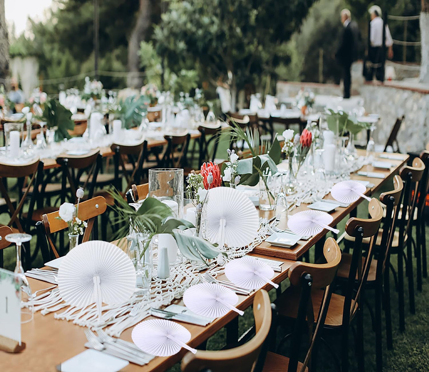 ZWIN 48 Pcs Paper Fans Wedding Paper Fans for Guests Pocket Folding Paper Fans with Plastic Handle White Blank Paper Fans for Guests Celebartion Party Decoration