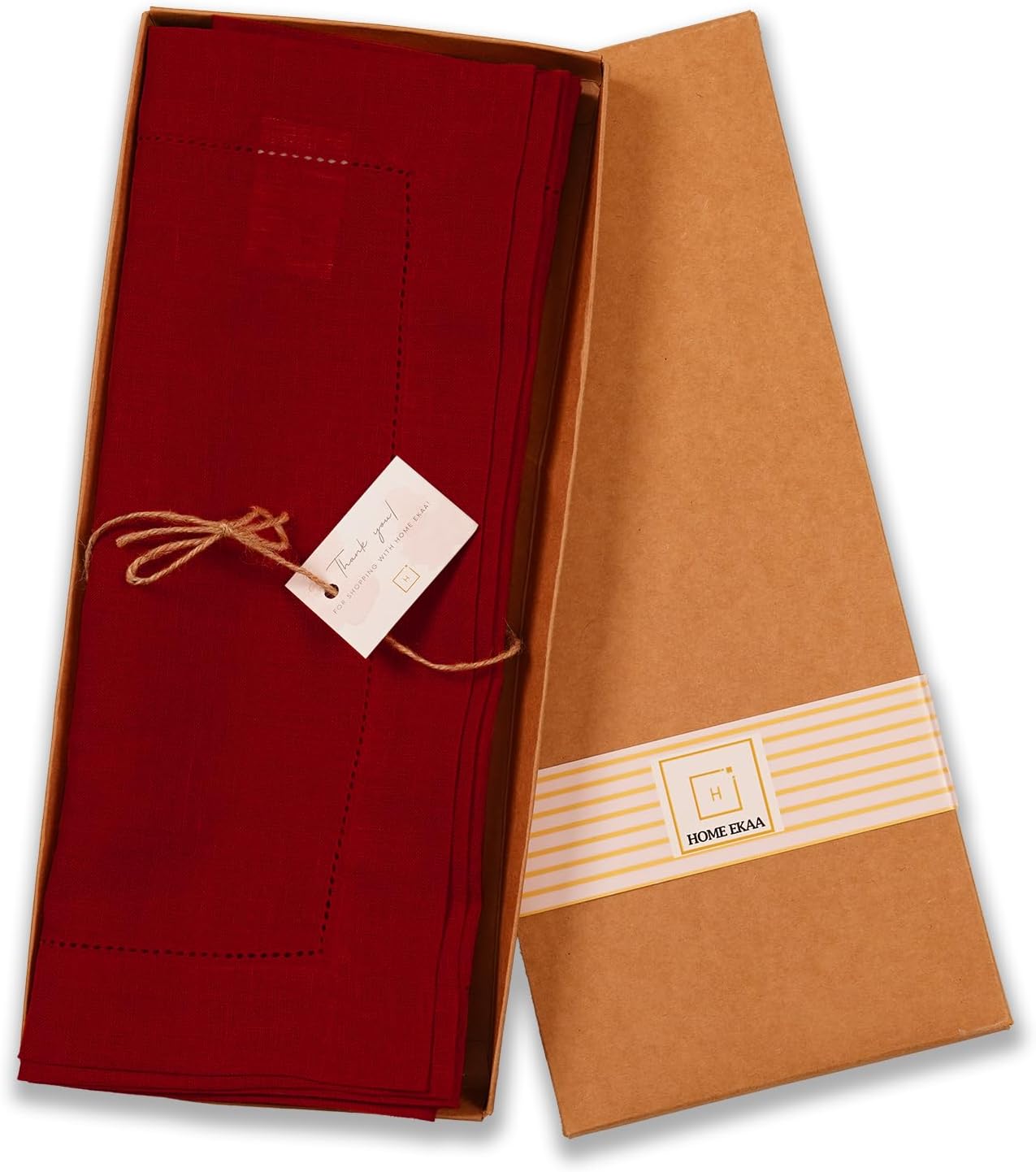 Home Ekka 100% Pure Linen Red Table Runner 14 × 48 Inch – Small Hemstitch Christmas Table Runner – Cloth Fabric Runner for Thanksgiving, Winter & New Year Table Décor – Elara Collection