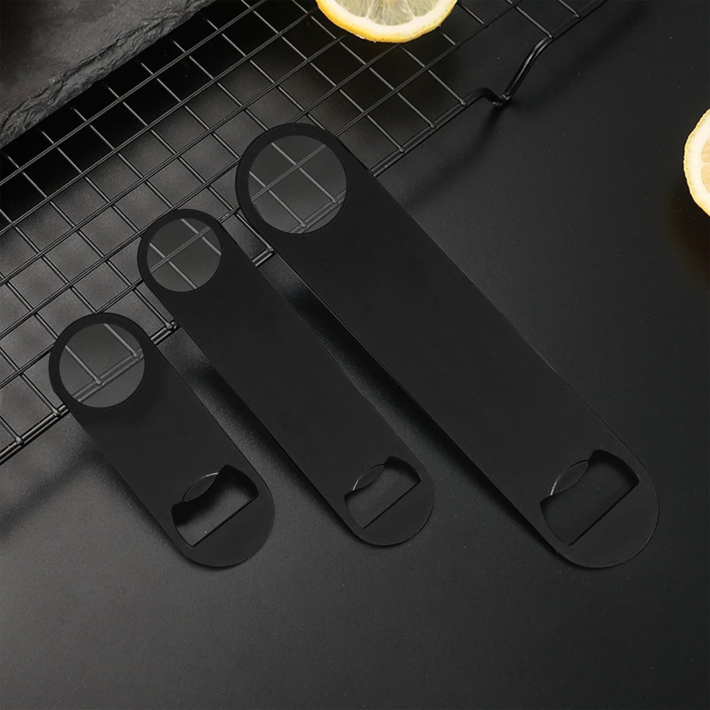 100 Pack Flat Beer Bottle Opener 5 inch Stainless Steel Flat Bottle Opener Black Beer Bottle Openers for Bartender Kitchen Bar Restaurant (5 Inch)