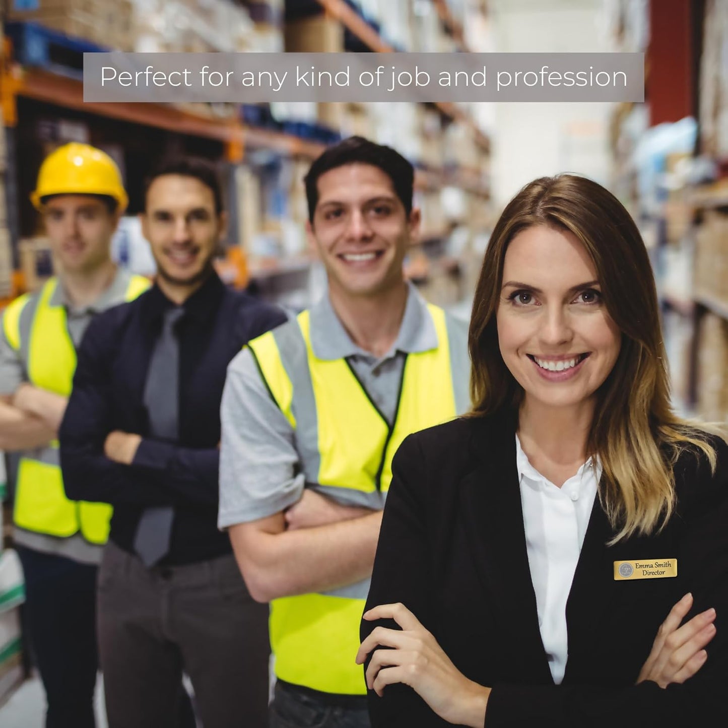 Personalized Name Tag Badges Identification Customized with Text & Logos, Acrylic Name ID for Clothing with Pin or Magnetic Backing, Gold & Silver Plates for Business or Employees