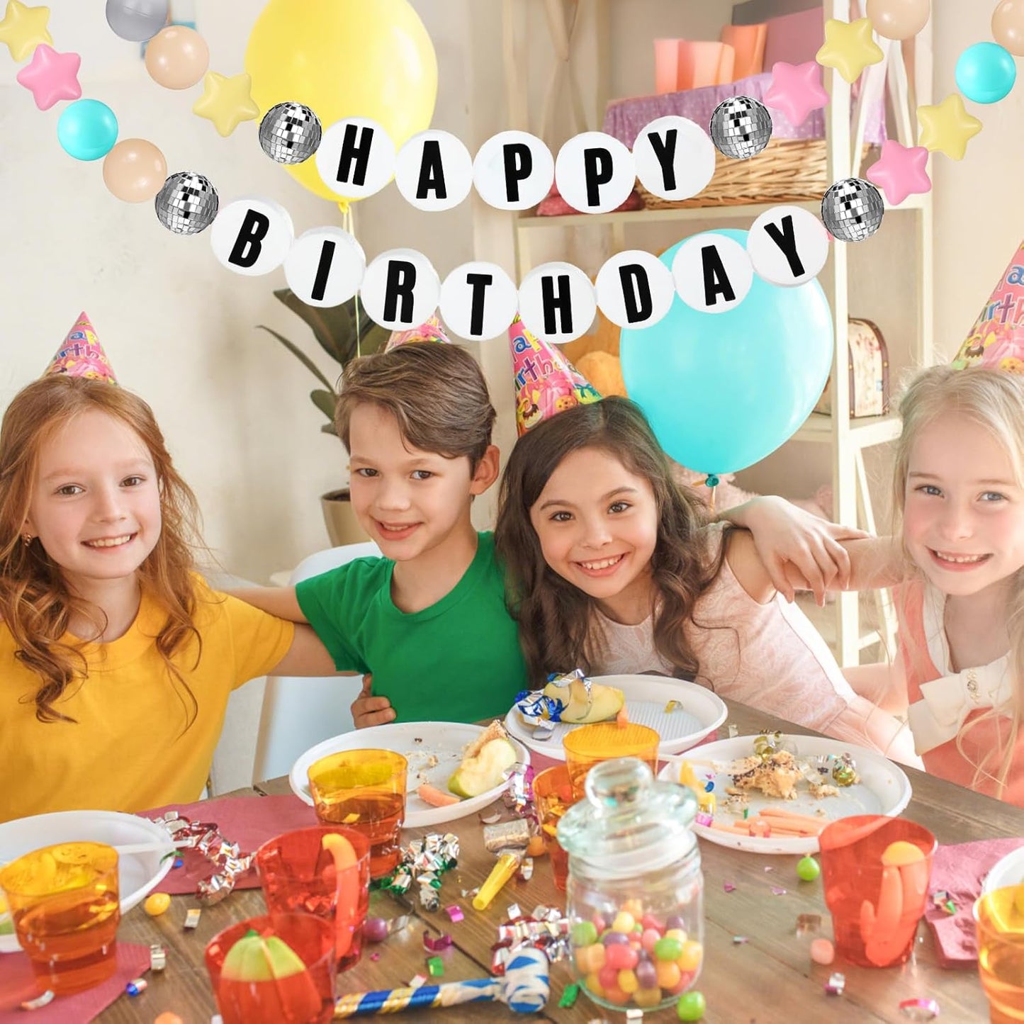 Giant Friendship Bracelet Garland Kit, DIY Birthday Banner with Letters Ball Jumbo Customizable Friendship Bracelet Decor for Halloween Christmas Wedding Party(Macaron Green, Gray, Khaki)