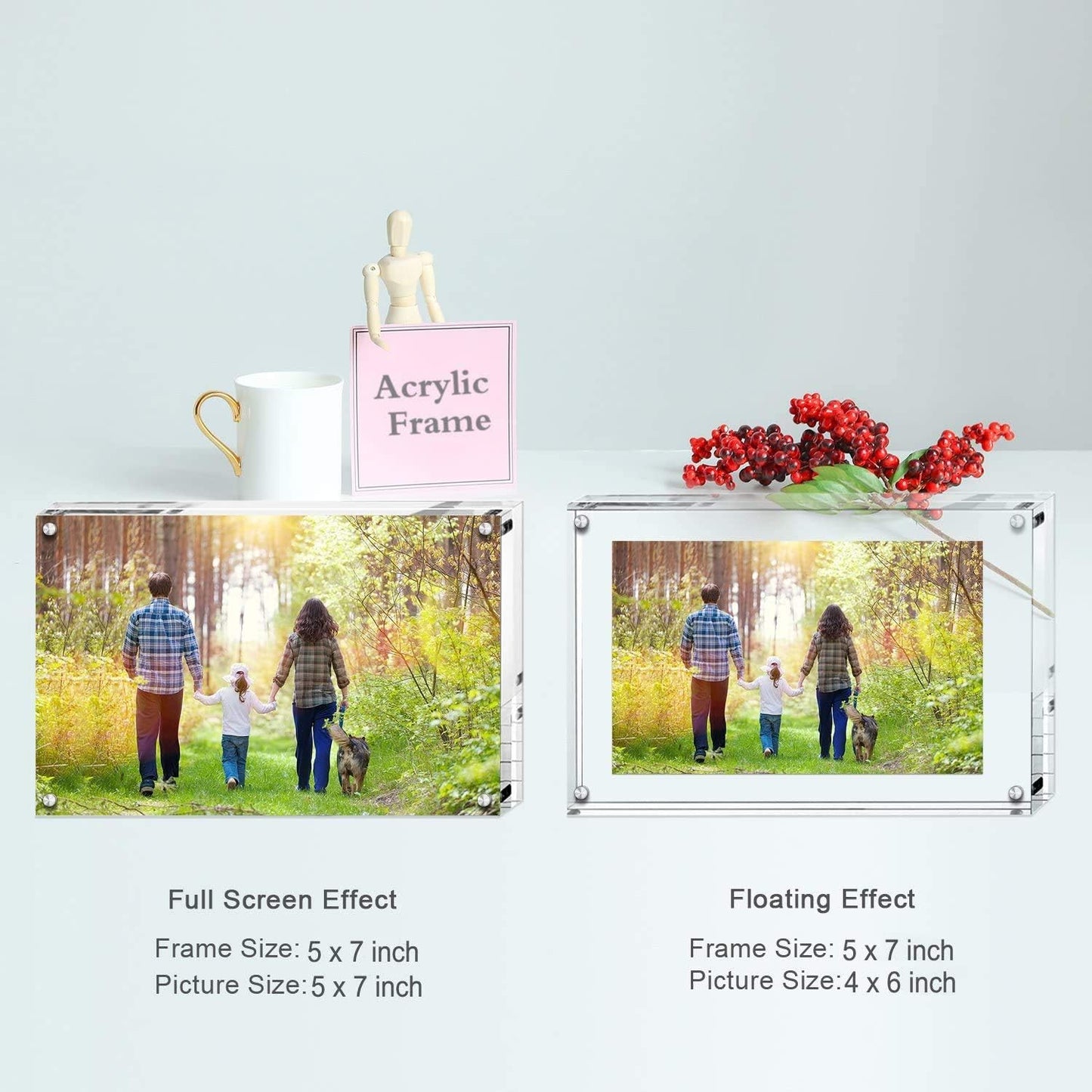Boxalls 5x7 Inches Acrylic Picture Frames- 3 Pack, Desktop Frameless Photo Frames with Magnetic, Double Sided Transparent (3 Pack)
