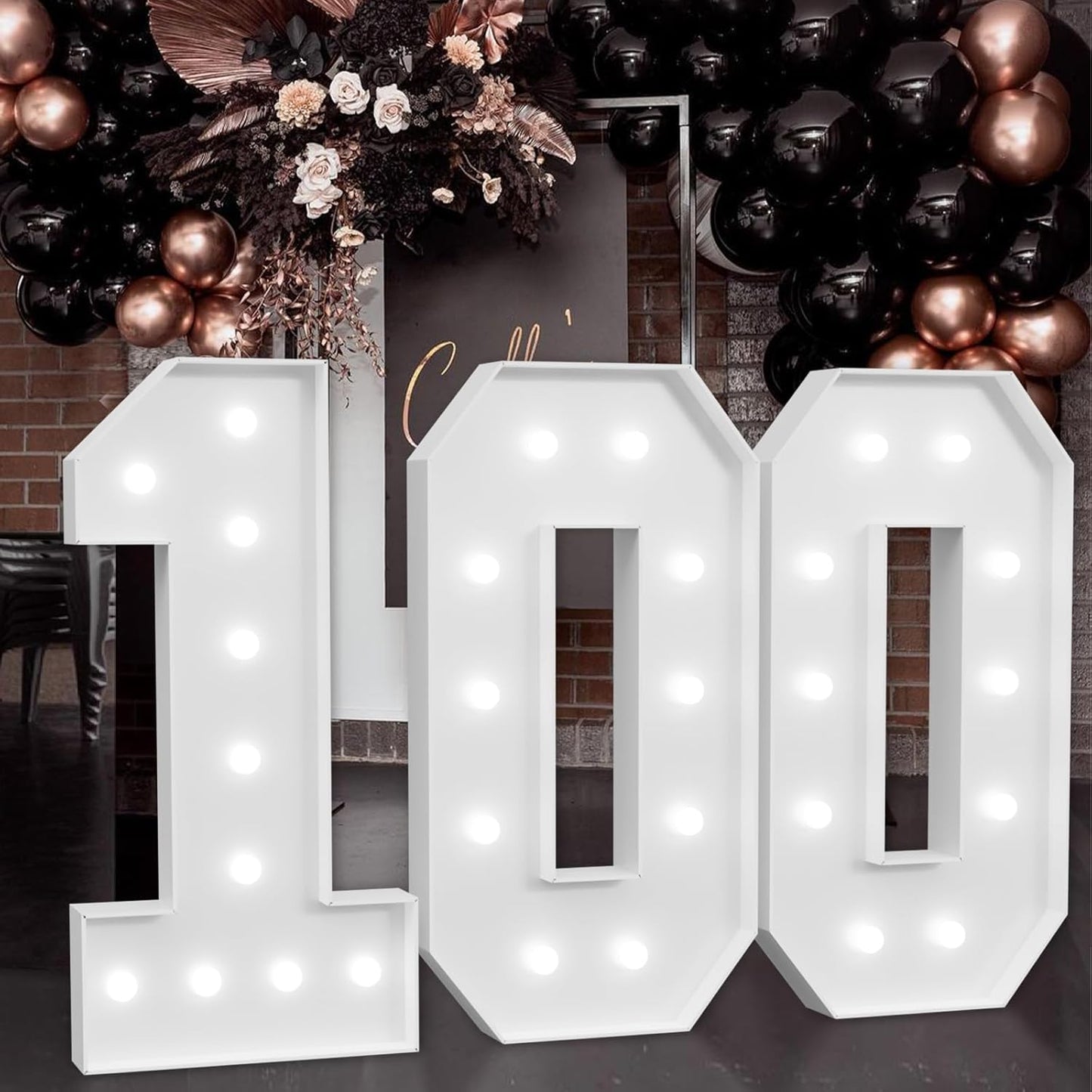 Marquee Numbers Large 100th-Birthday Decorations: 4ft Light Up Number Party Decor 100 Year Old Women And Men Birthday Decoration Backdrop Anniversary Cardboard Big Mosaic Balloon Frame Number 100