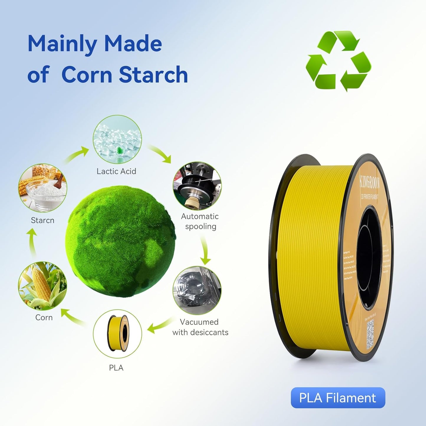 Kingroon PLA Filament 1.75mm 3D Printer Filament Lemon Yellow Pla 1kg Filament Dimensional Accuracy +/- 0.02mm, Fit Most FDM Printer,Lemon Yellow