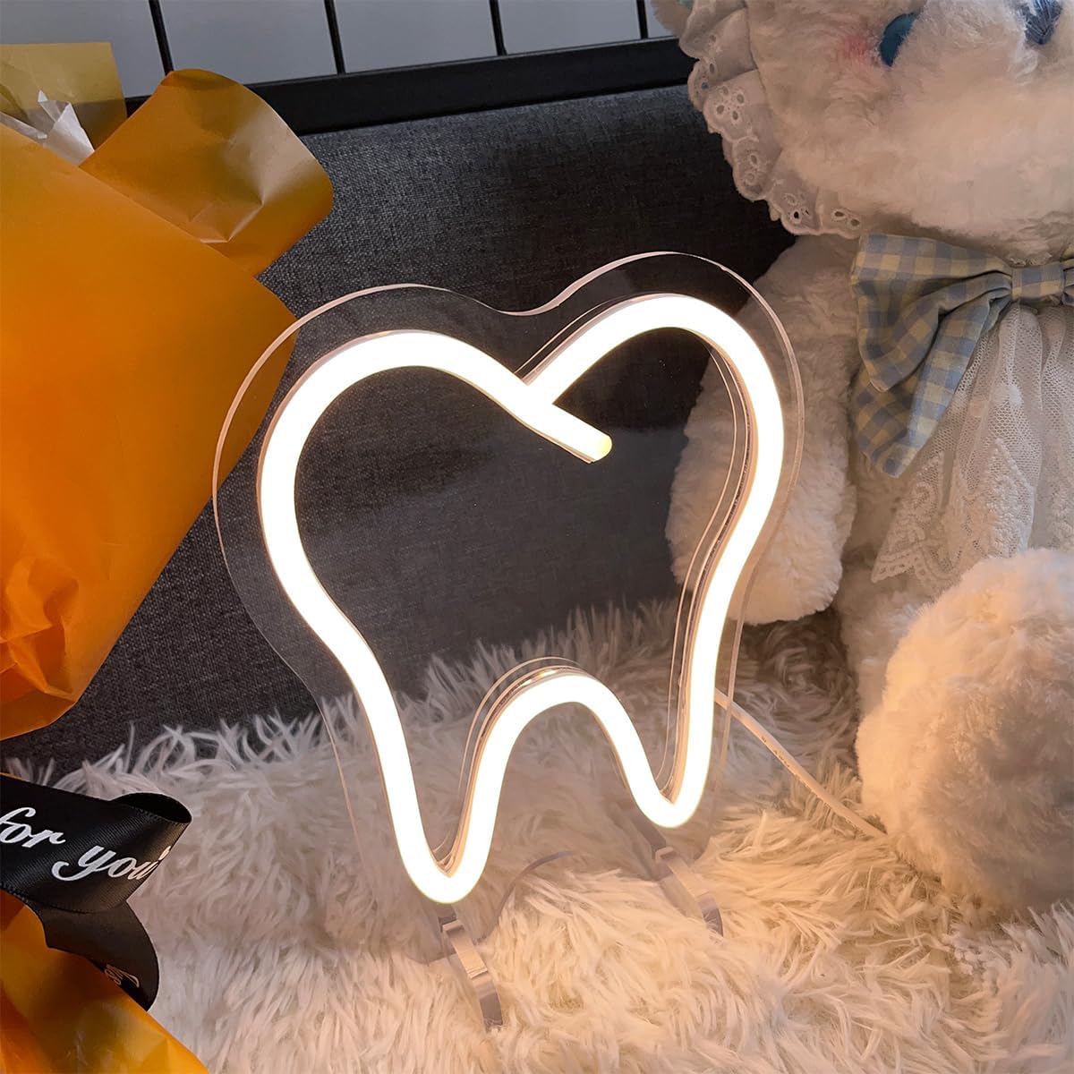 Teeth Table Number Neon Sign Desk Lamp Night Light Wedding Letter LED Neon Sign Wedding Table Decorations Neon Light Shop Bedroom Home Room Decor Christmas Party Warm White USB 20Ă18 CM