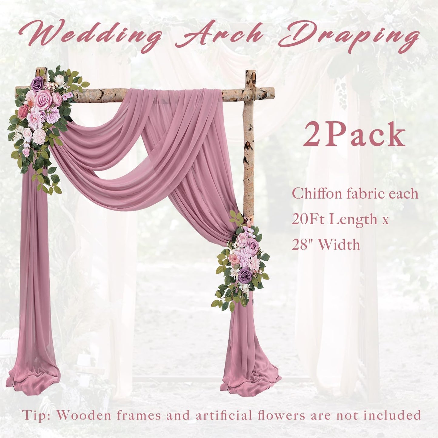 Dusty Rose Wedding Arch Draping Fabric 2 Panels 20Ft Length x 28" Width Arch Drapes Chiffon Fabric Sheer Curtains Backdrop for Party Bridal Decorations Wedding Ceremony Ceiling Stage Reception Decor