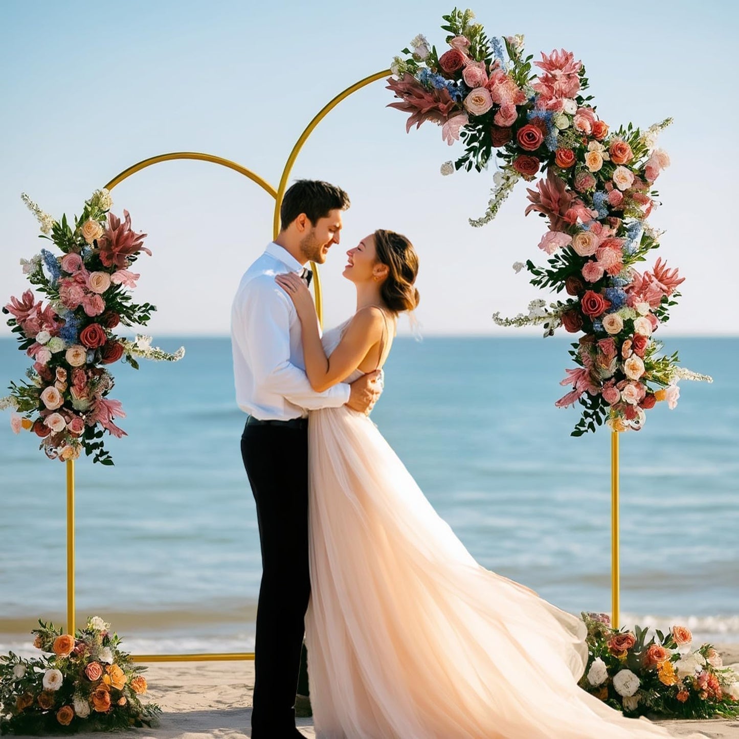 Metal Arch Backdrop Stand Set of 3 (7.2FT/6.6FT/6FT), Easy Assemble Balloon Arch Stand Kit, Decorative Backdrop Arch Stand, Gold Wedding Arch for Birthday Party and Baby Shower Decoration