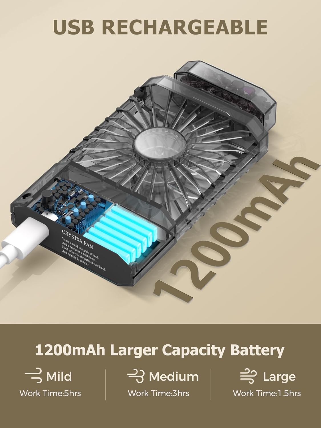 Lady Handheld Fan, Rechargeable Small Personal Fan with 3 Speeds Setting, Powerful Quiet Pull-out Portable Fan, Mini Cooling Desk Electric Fan Safe for Girls Woman Office School Working Home - Black