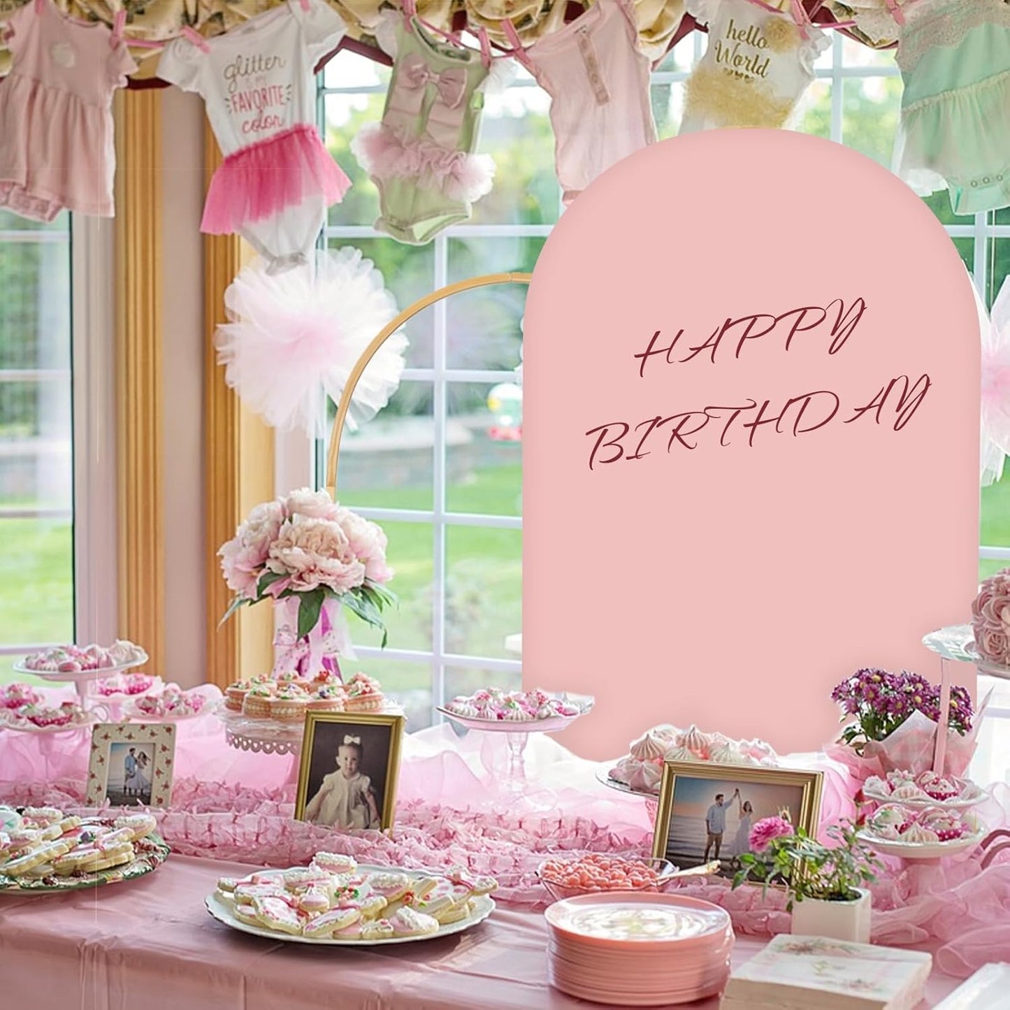 Metal Arch Backdrop Stand and Cover Set, 7.2FT, 6FT Party Backdrop, Easy to Assemble, Backdrop Stand for Parties, Birthday, Baby Shower