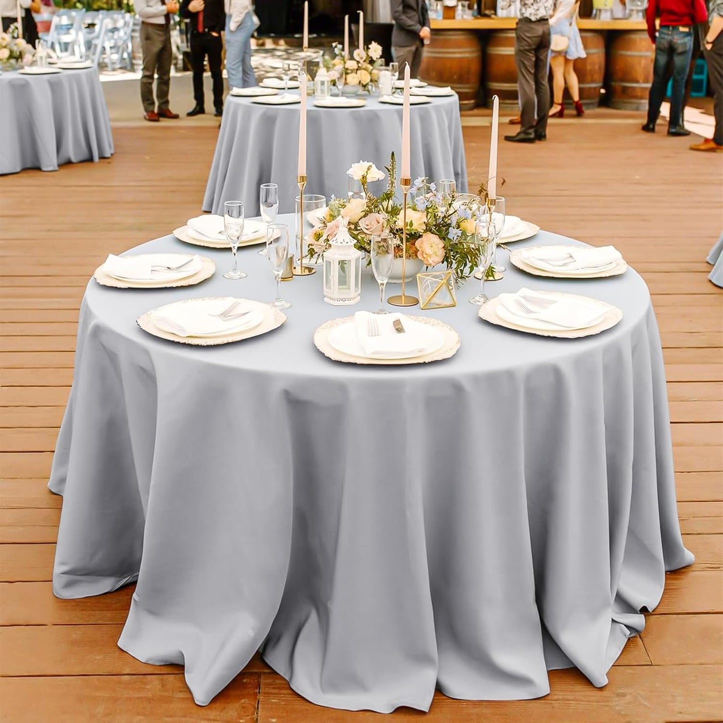 12 Pack Round Tablecloth 90 Inch - Light Grey Polyester TableCloth for Round Table, Premium Light Grey Tableclothes Washable Fabric Table Cover for Wedding Party Banquet Restaurant Reception Dining