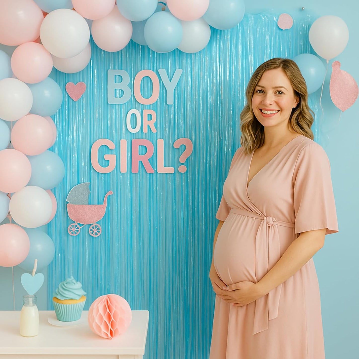 2 Pack Pastel Blue Tinsel Foil Fringe Curtains, Blue Party Decorations, Metallic Tinsel Party Streamers Backdrop for Birthday Baby Shower Gender Reveal Wedding Party Decorations