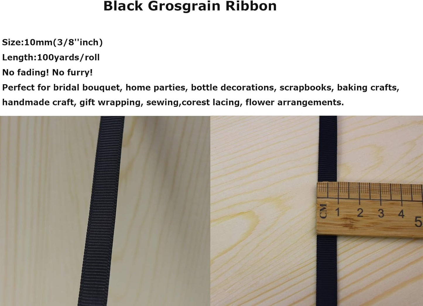 Jesep One Roll 100 Yards 3/8" Soild Grosgrain Ribbon Boutique Gift Wrapping Package Ribbon, DIY Crafts Bow Hair Headband Accessories Assorted Ribbon#30 (3/8" 10mm, Black)