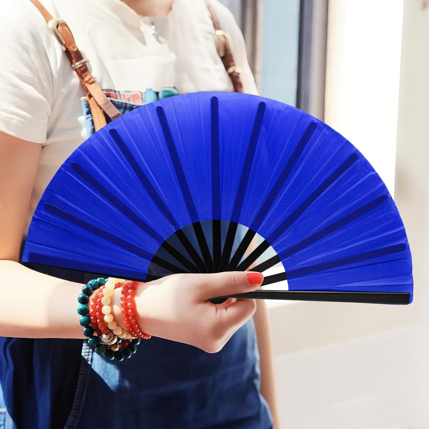 13inch Large Rave Fan Popping Clacking Fans for Line Dancing,Hand Fans for Women Foldable,Boots on The Ground Fan,Portable for Outdoor,Wedding,Party,Decoration (1pcs Blue)