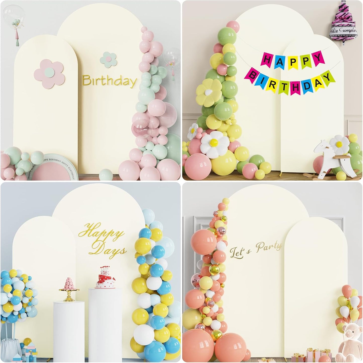 Fomcet Set of 2 Wedding Arch Cover 6FT, 7.2FT Ivory 2-Sided Round Top Spandex Arch Backdrop Cover Fitted Fabric for Birthday Party Baby Shower Wedding Arch Stand Decoration