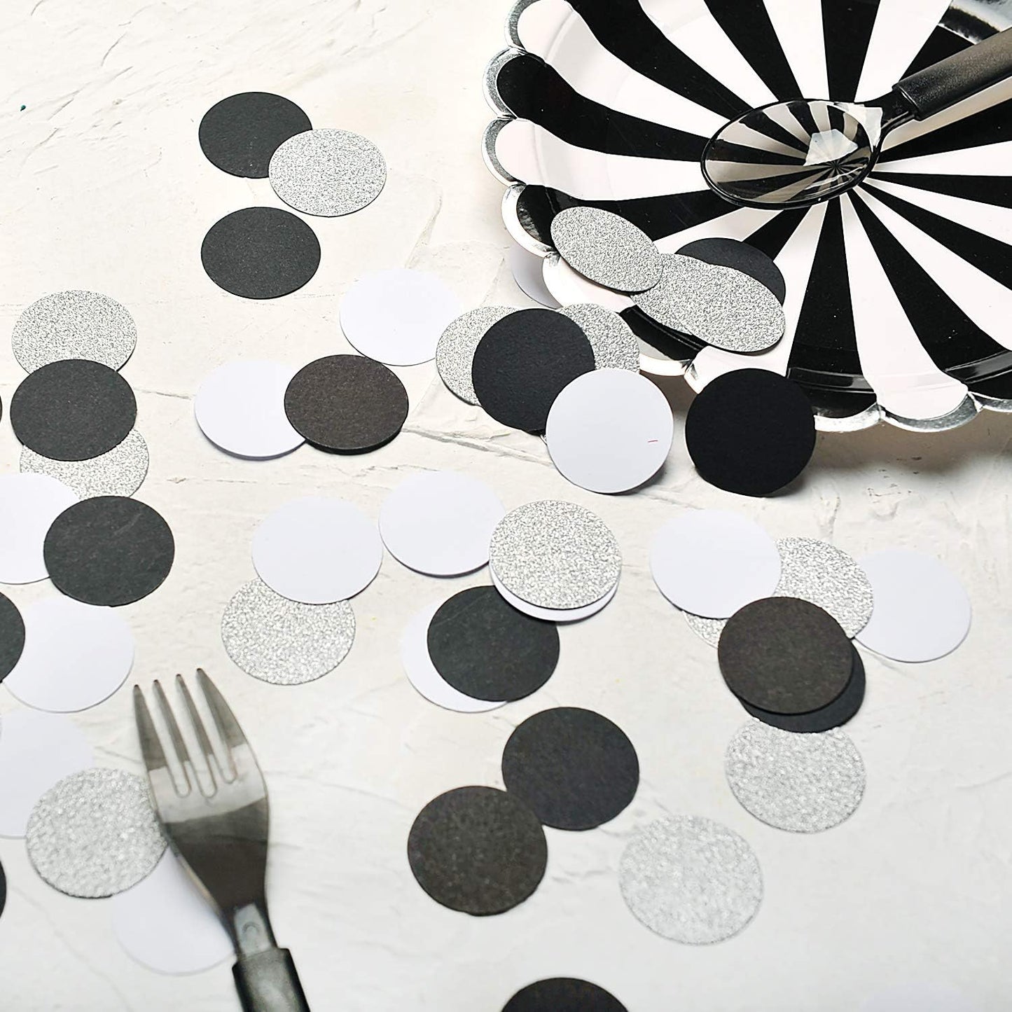 Glitter Confetti Circle Dots for Table Wedding Birthday Party Decoration, 1.2 inch in Diameter (silver glitter,black,white,200pc)