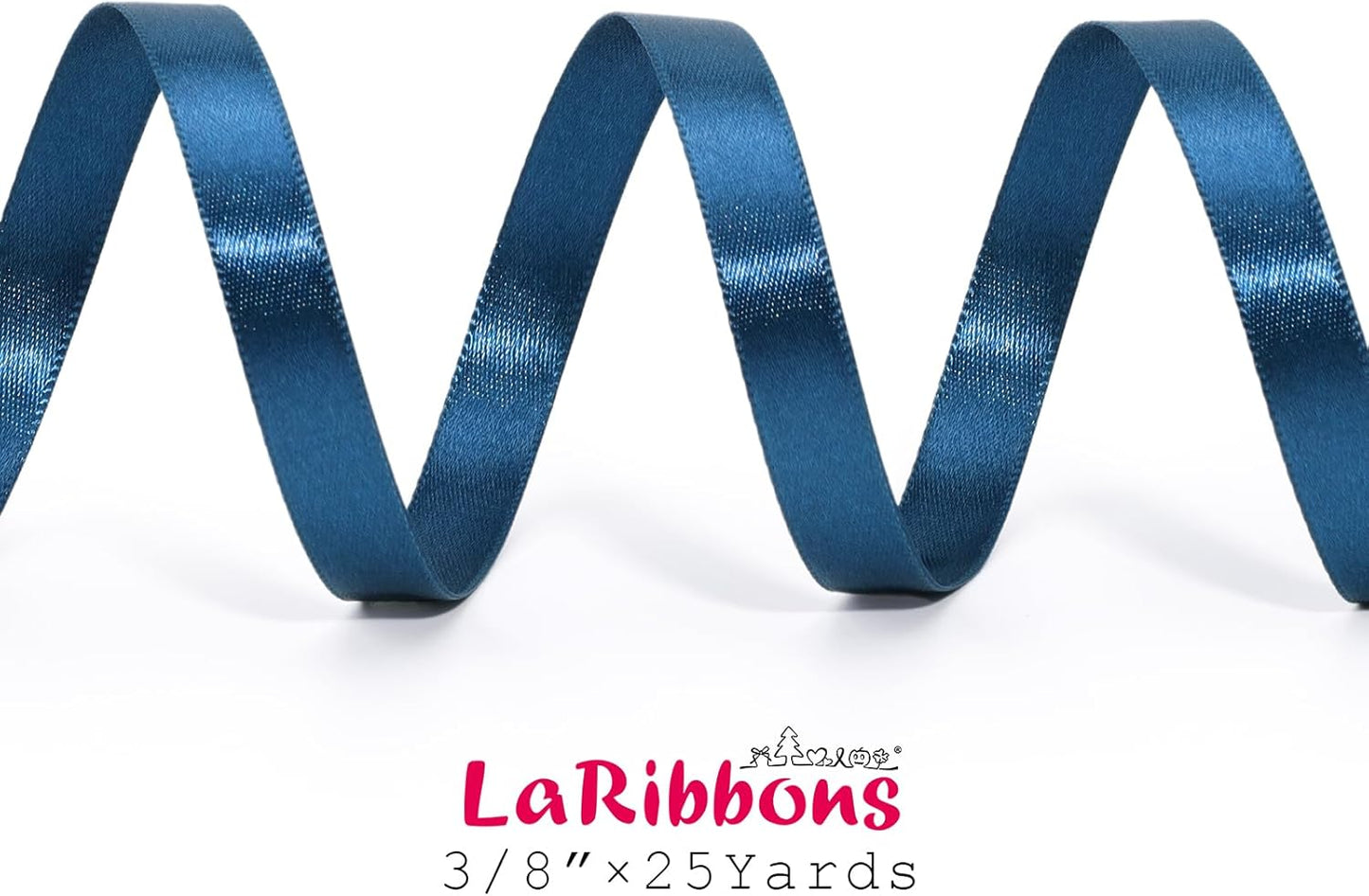 LaRibbons Navy Satin Ribbon 3/8 Inch 25 Yards Luxury Double Faced Blue Silk Ribbon for Flower Bouquet Crafts Gift Wrapping Wedding Party Graduation Decoration