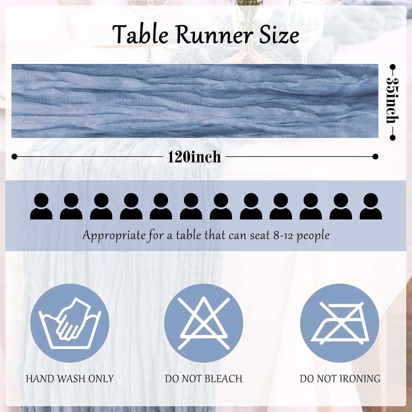 6-Pack Dusty Blue Cheesecloth Table Runners – 10FT (35x120 Inch) Boho Rustic Gauze Fabric Cheese Cloth Table Runner for Weddings, Baby Showers, Bridal Shower, Farmhouse & Birthday Party Decor