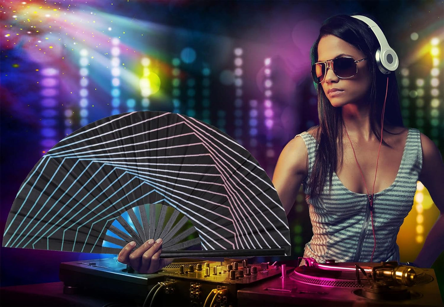 Amajiji Large Folding Hand Rave Fan Popping Fan for Line Dancing Clacking Fans for Boots On The Ground Dance,Party,Decoration,Festival (Illusion Trippy)