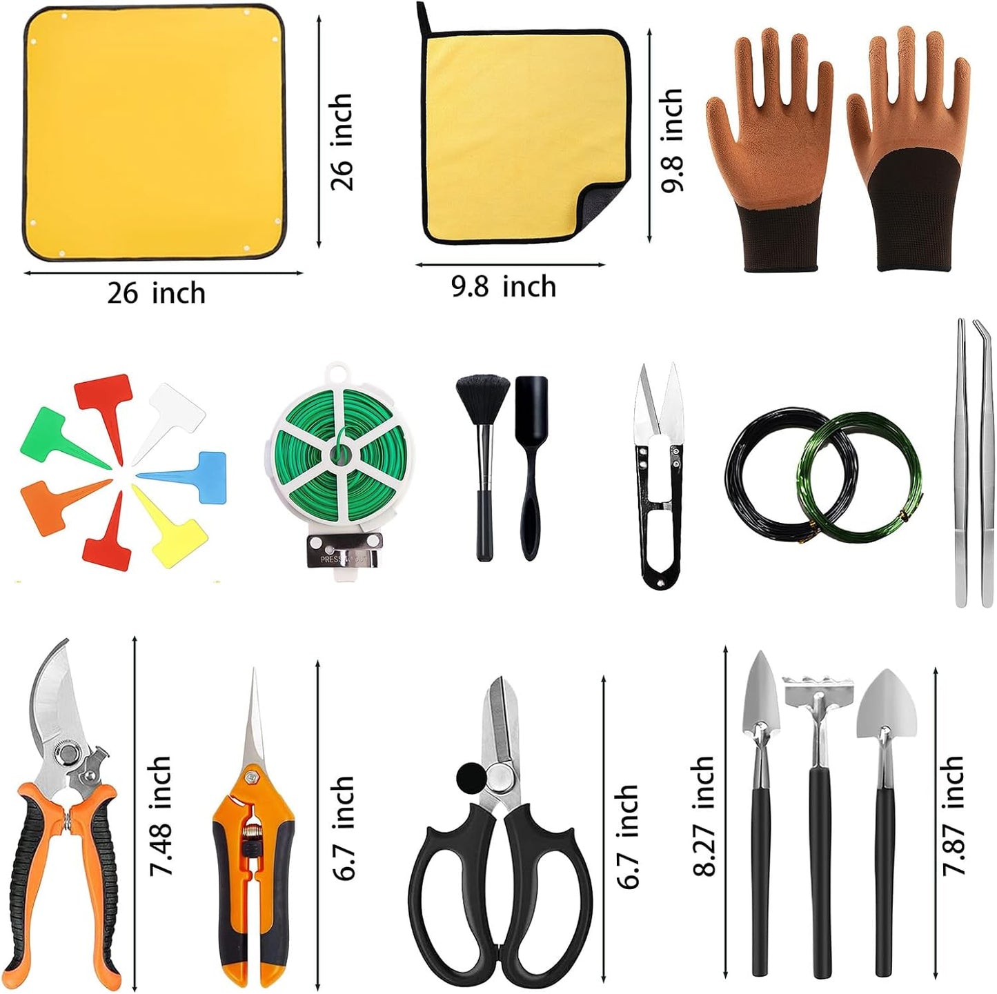 Bonsai Tools Set for Beginners, Bonsai Tree Kit with Training Wire, Scissors, Pruning Shears, Repotting Kit, Indoor Plant Tools Starter Kit (Orange)