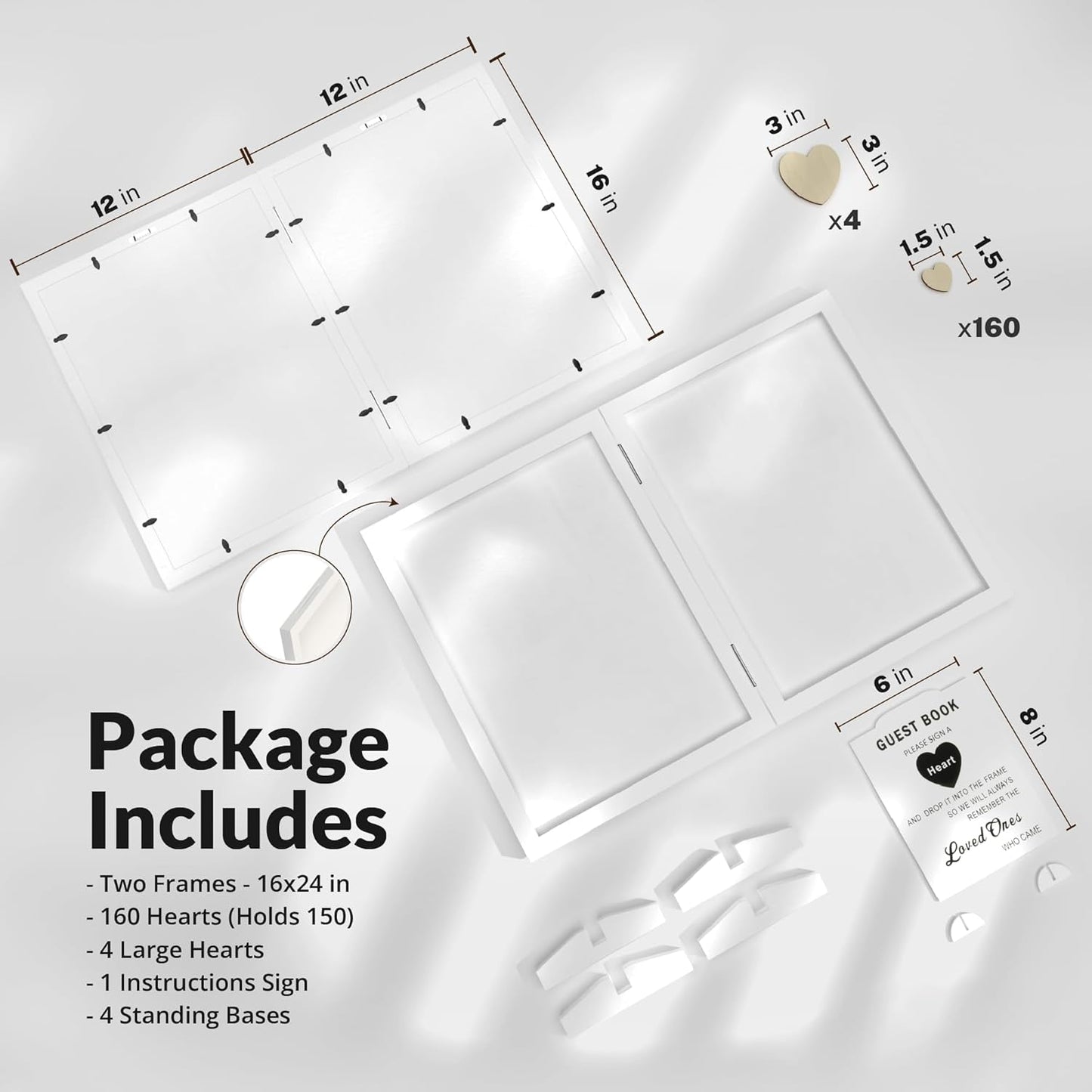 GLM Guest Book Alternative with Sign, 160 Hearts and 4 Large Hearts, Guest Book for Reception, Wedding Decor (White)
