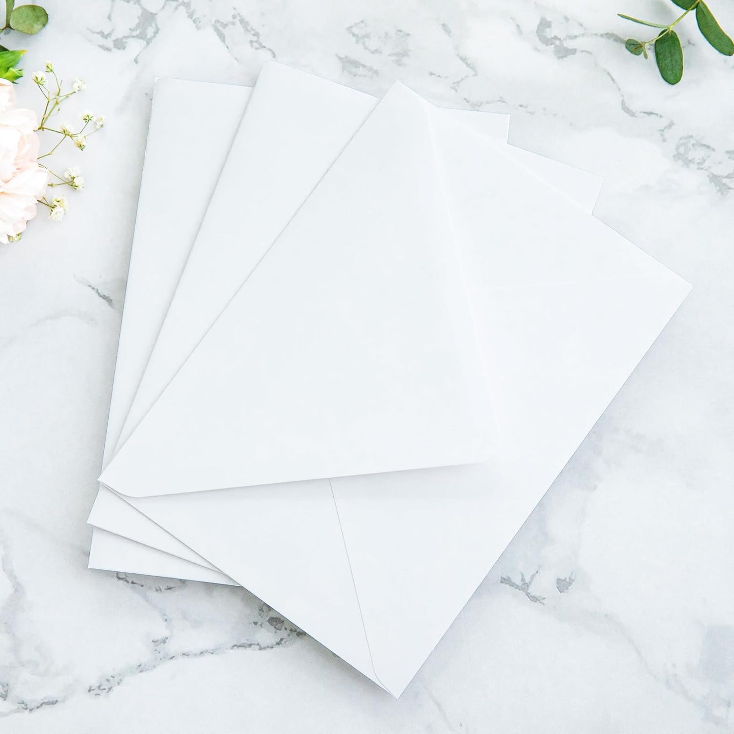 PONATIA 50PCS A7 Euro Flap White Envelope, 5.25 x 7.25'' Dusty Blue Flowers Liner Envelopes for Wedding Invitations, Photos, Postcards, Greeting Cards, Acrylic Mailing, 5x7 Envelopes