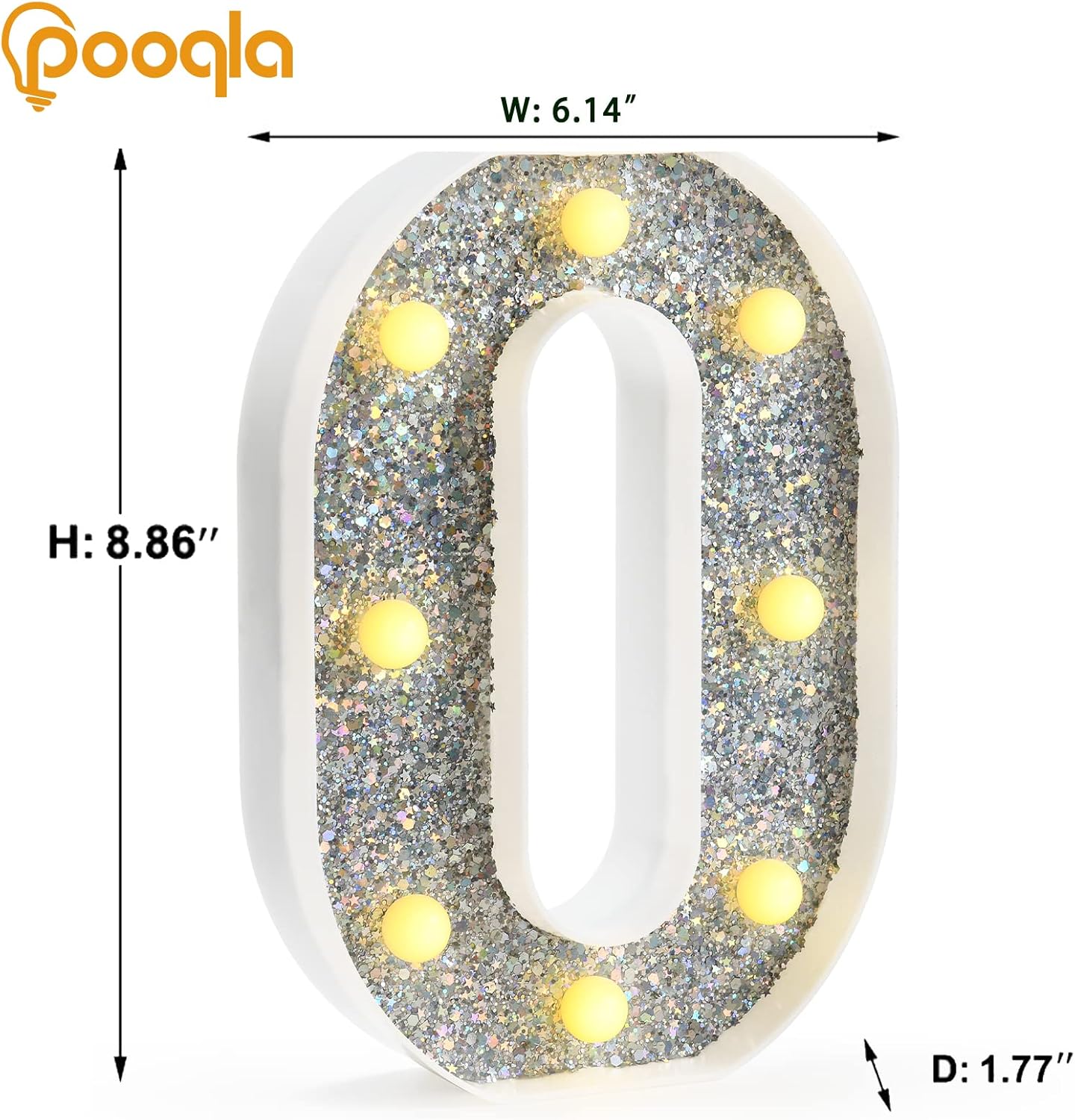 Pooqla Marquee Light up Numbers, Lighted Numbers for Silver Birthday Decorations, Night Light Battery Powered for Silver Party Decorations, Gift for Boys Girls Christmas Wedding Home Room Decoration