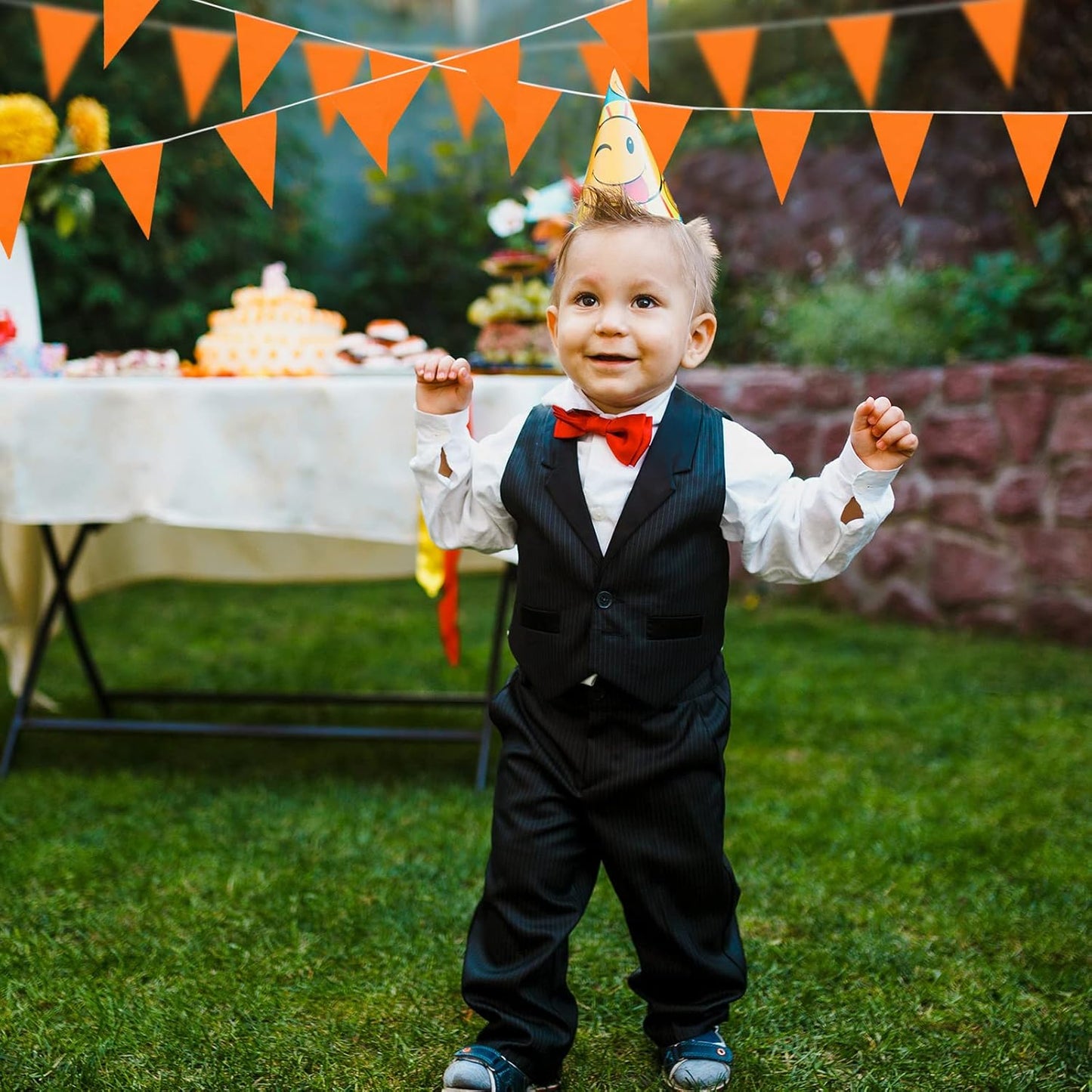 Tatuo 200 Feet Solid Pennant Banners Flags String Triangle Hanging DIY Bunting Flags Party Decorations for Grand Opening Party Banners for Kids Birthday, Shops (Orange)