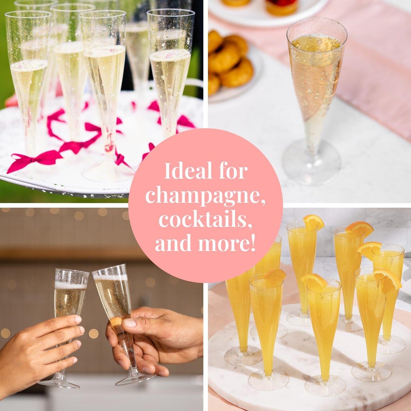 Prestee 200 Disposable Champagne Flutes Plastic 200 Pack - Silver Glitter Champagne Flutes for Weddings, Parties, and New Year’s Eve - 4.5 Oz Plastic Silver Party Glasses