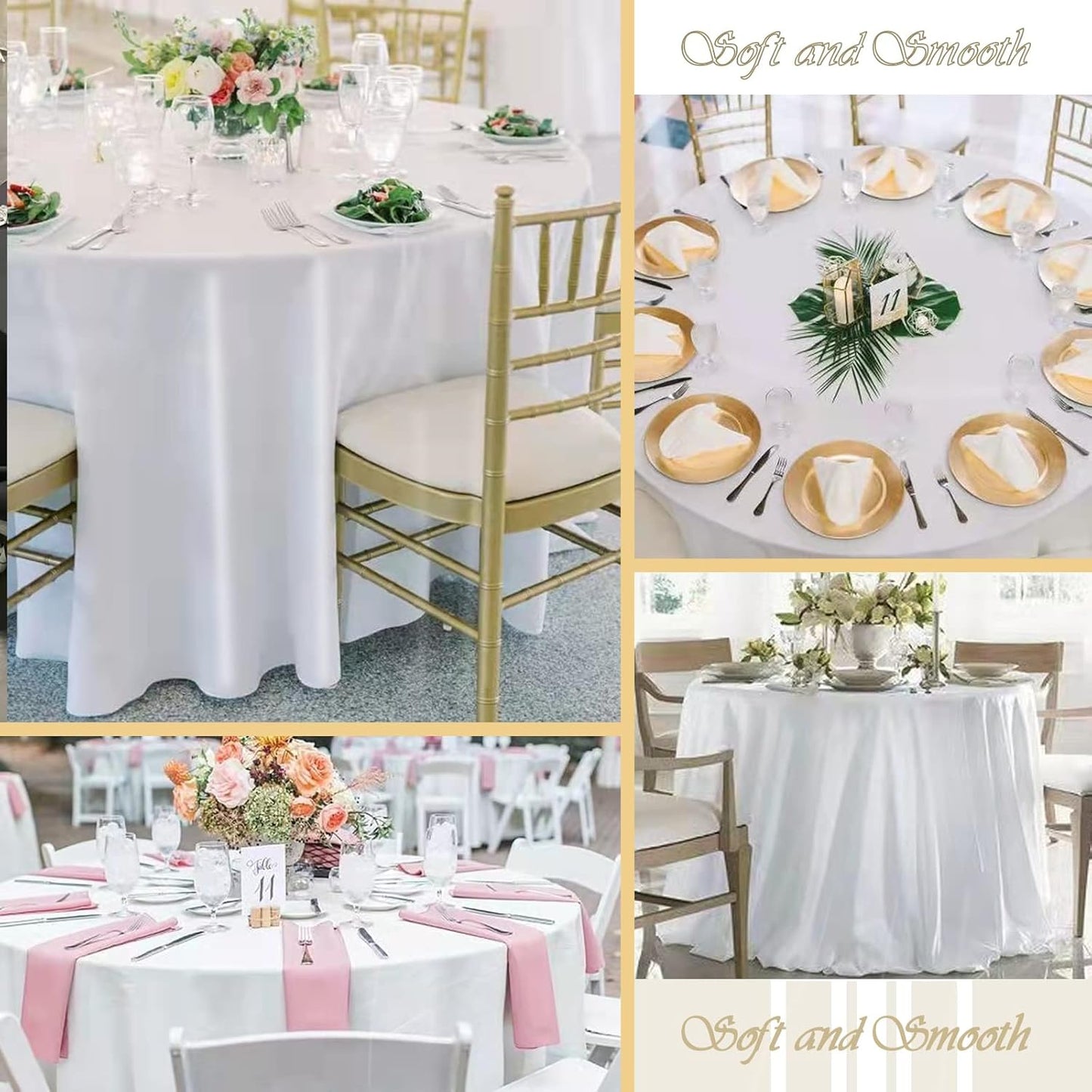 12 Pack 120 Inch White Satin Tablecloth - Premium Bright Silky Round Tablecloth Overlay Smooth Fabric Table Cover, Table Decoration for Wedding Party Banquet Events Restaurant Kitchen Dining