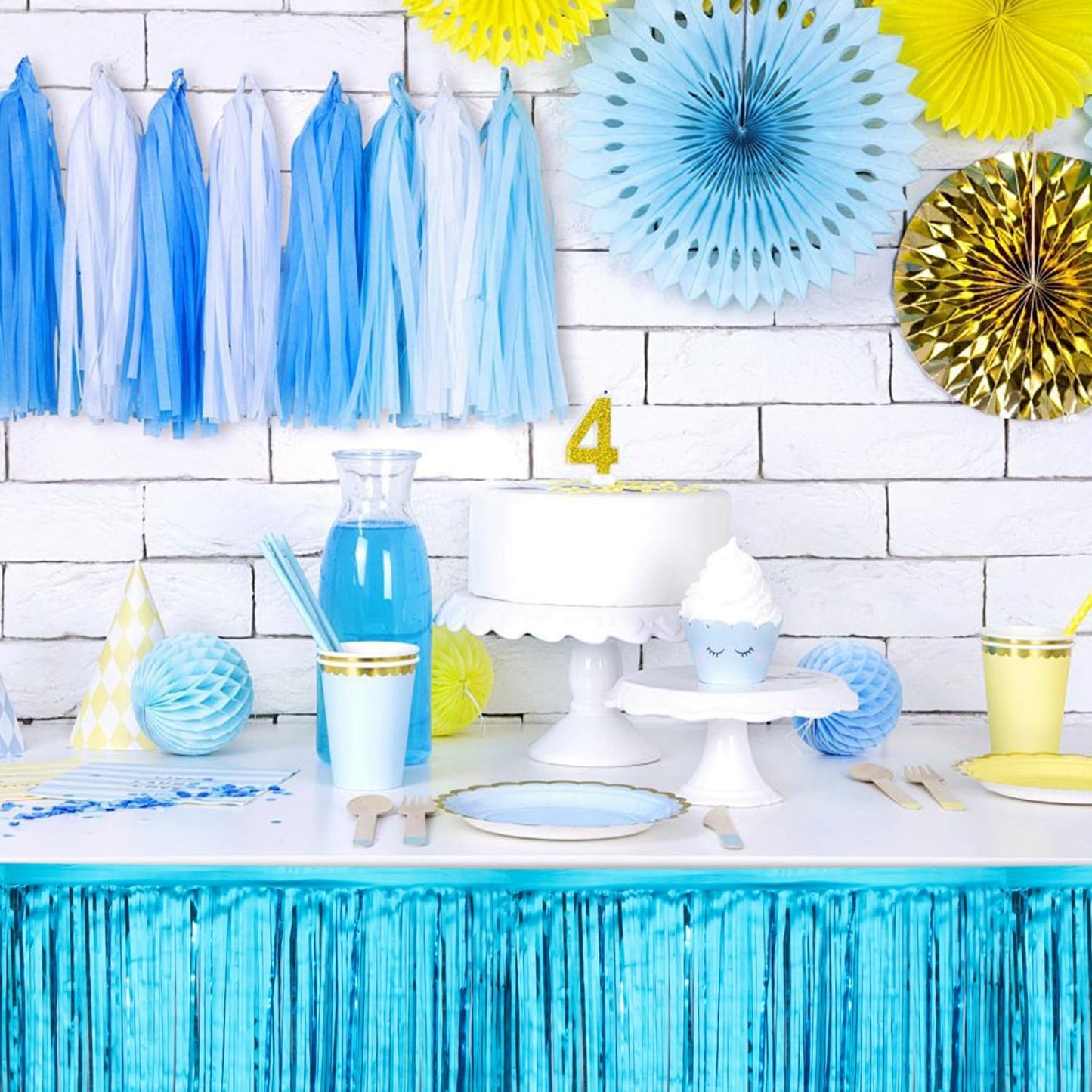 Light Blue Birthday Decorations Tinsel Garland Parade Float Decorations for Trailer 4Pack 12FT Under The Sea Party Decor Ceiling Fringe Banner Backdrop for Streamers Party Decorations