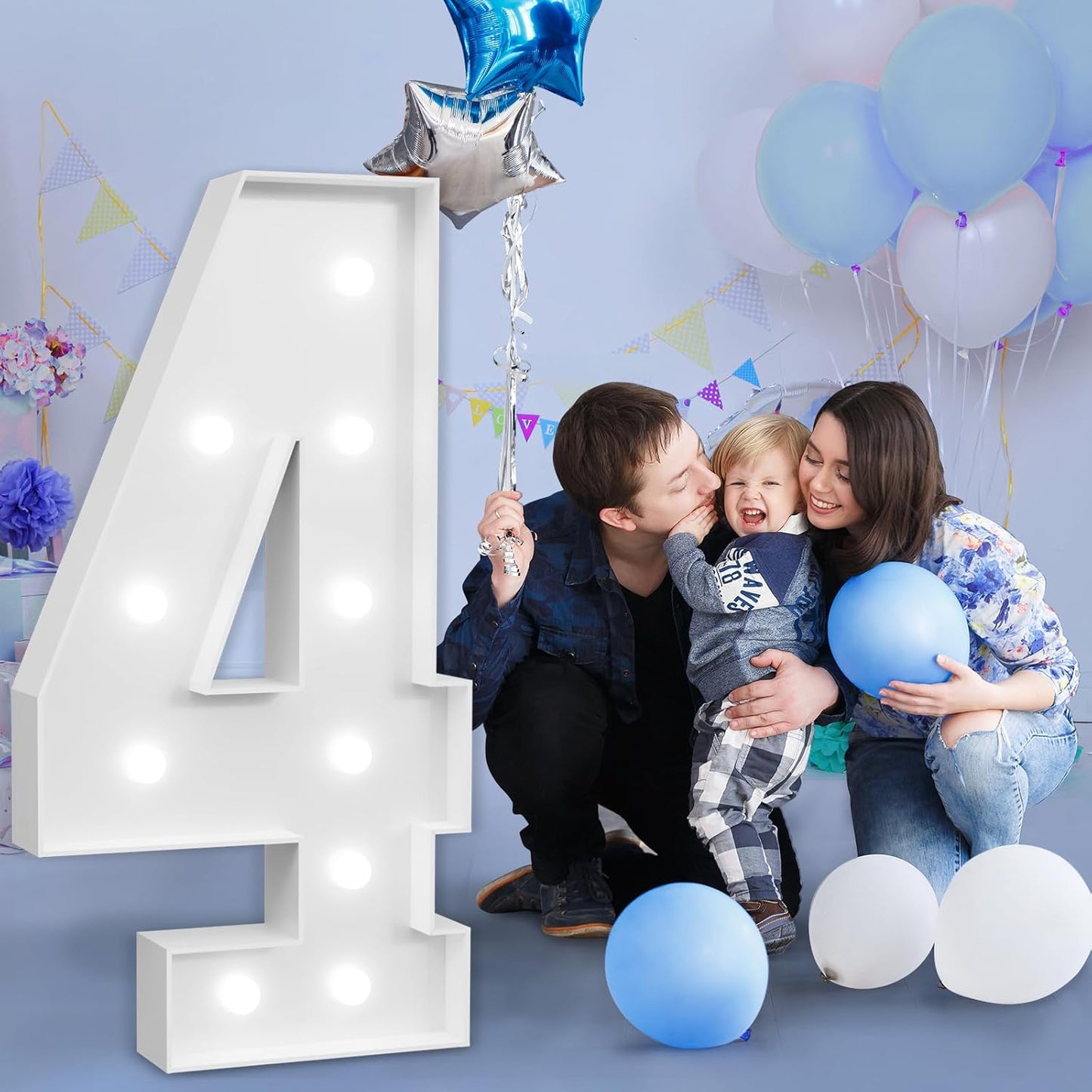 imprsv Marquee Numbers Large 4th-Birthday Decorations: 4ft Light Up Number Party Decor 4 Year Old Girl and Boy Birthday Decoration Backdrop Anniversary Cardboard Big Mosaic Balloon Frame Number 4