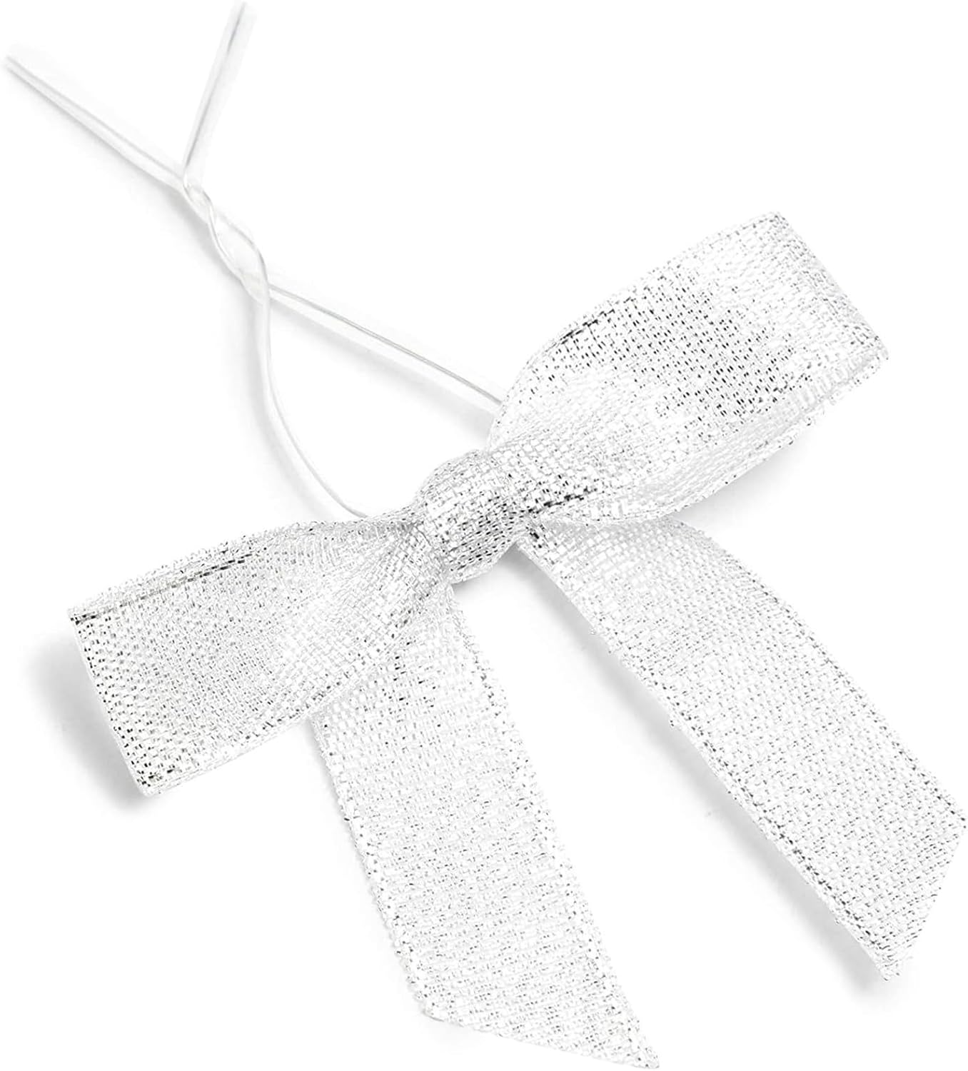 Bright Creations Mini Silver Ribbon Bows - 3-Inch, Silver, 100 Count, Polyester Satin - Twist Tie Bows for Treat Bags, Party Favors & Crafts