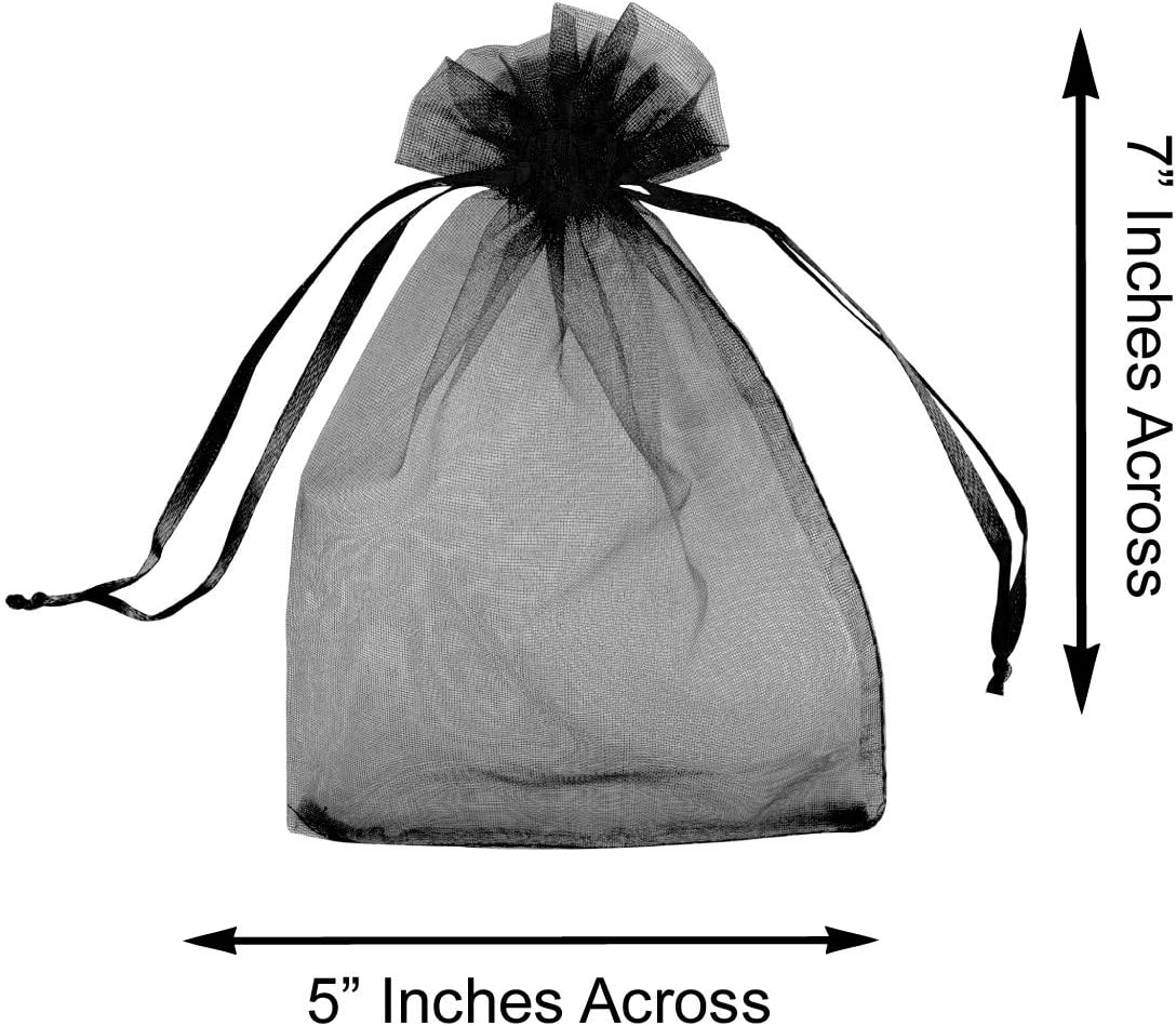 Super Z Outlet 100 Pack 5x7 Inch Mini Sheer Drawstring Organza Transparent Bags Jewelry Sack Pouches for Wedding, Party Decorations, Arts & Crafts Gifts (Black)