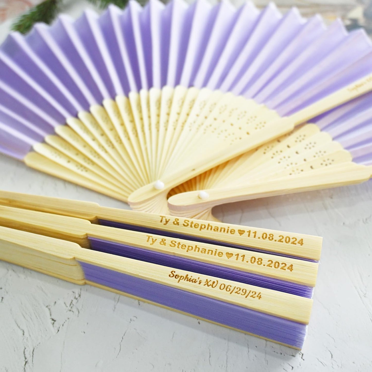 100 Pcs Personalized Purple Wedding Fans for Guests Bulk, Custom Hand Fans Decorative Folding Fans, Wooden Fans Party Favor Birthday Party Supplies Bridal Shower Gifts Baby Shower Favors