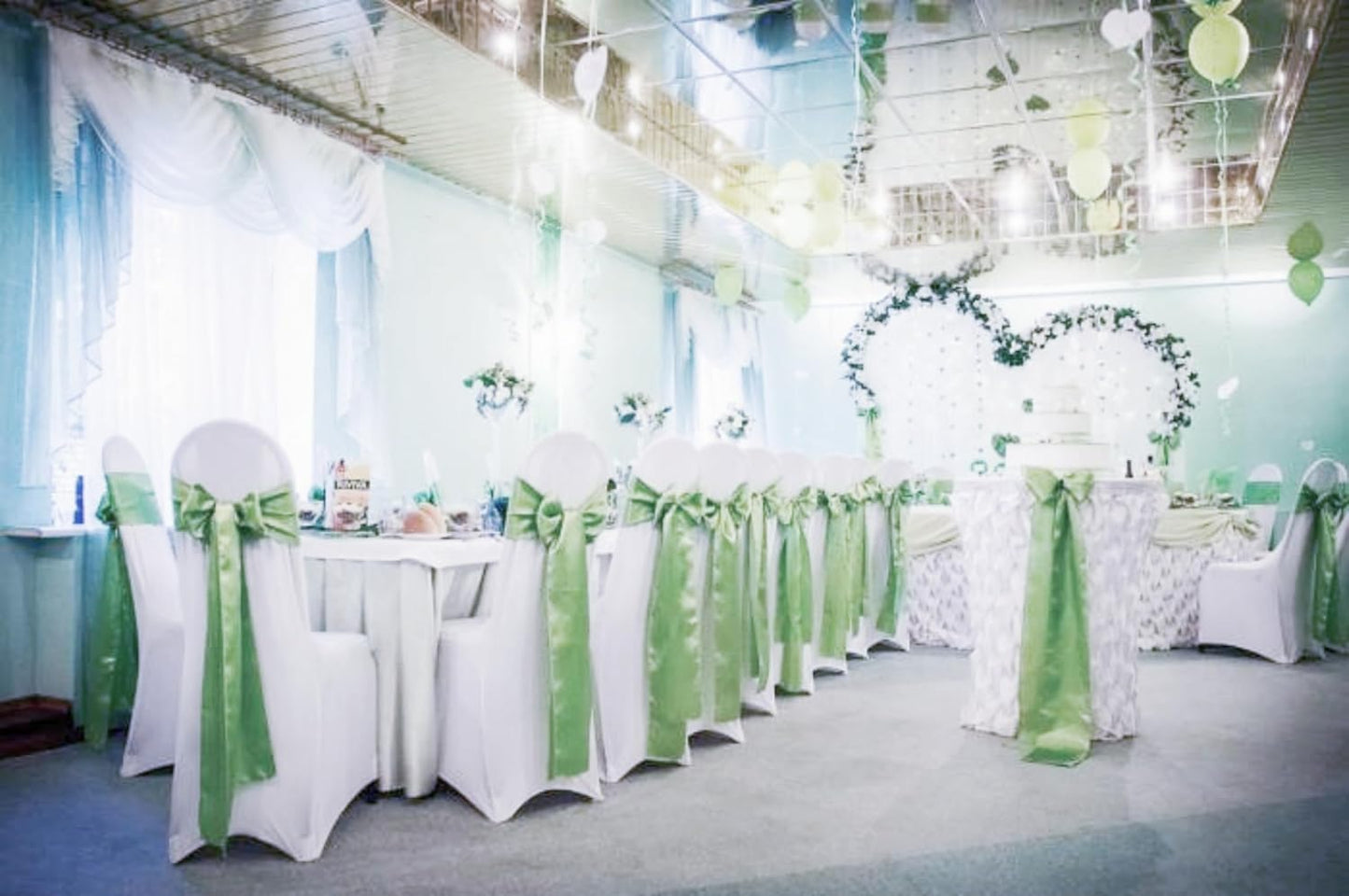 50 PCS Satin Chair Sashes Bows Decorative Universal Chair Cover Chair Ribbon Ties Back Sash for Wedding Party Ceremony Reception Hotel Event Banquet Restaurant Home Kitchen Decor(7x108inch,Sage Green)