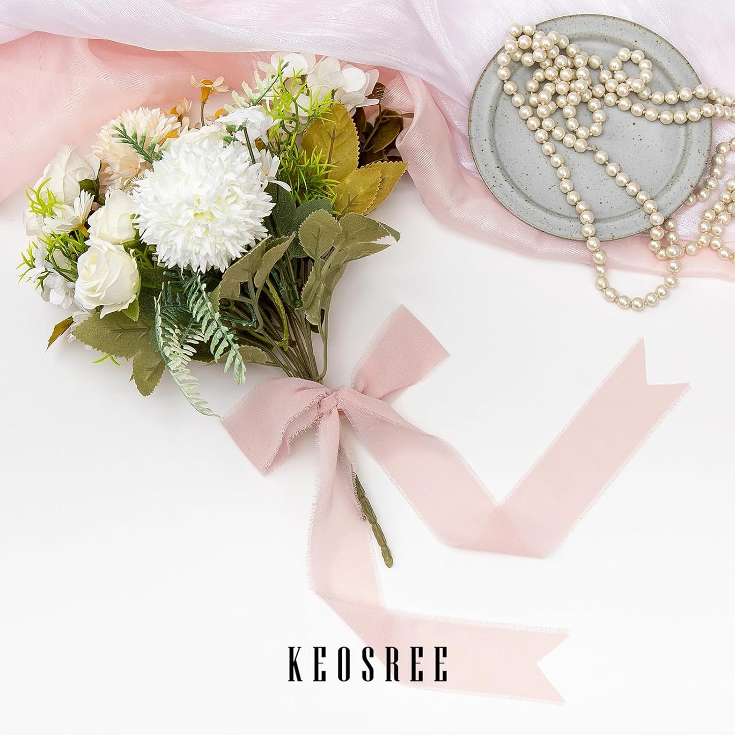 3 Rolls Light Pink Handmade Chiffon Ribbon,1.5" x 21Yd Frayed Fringe Silk Ribbons (3 Rolls *7Yd) for Gifts Wrapping, Wedding Invitations, Bridal Bouquets, Decorations