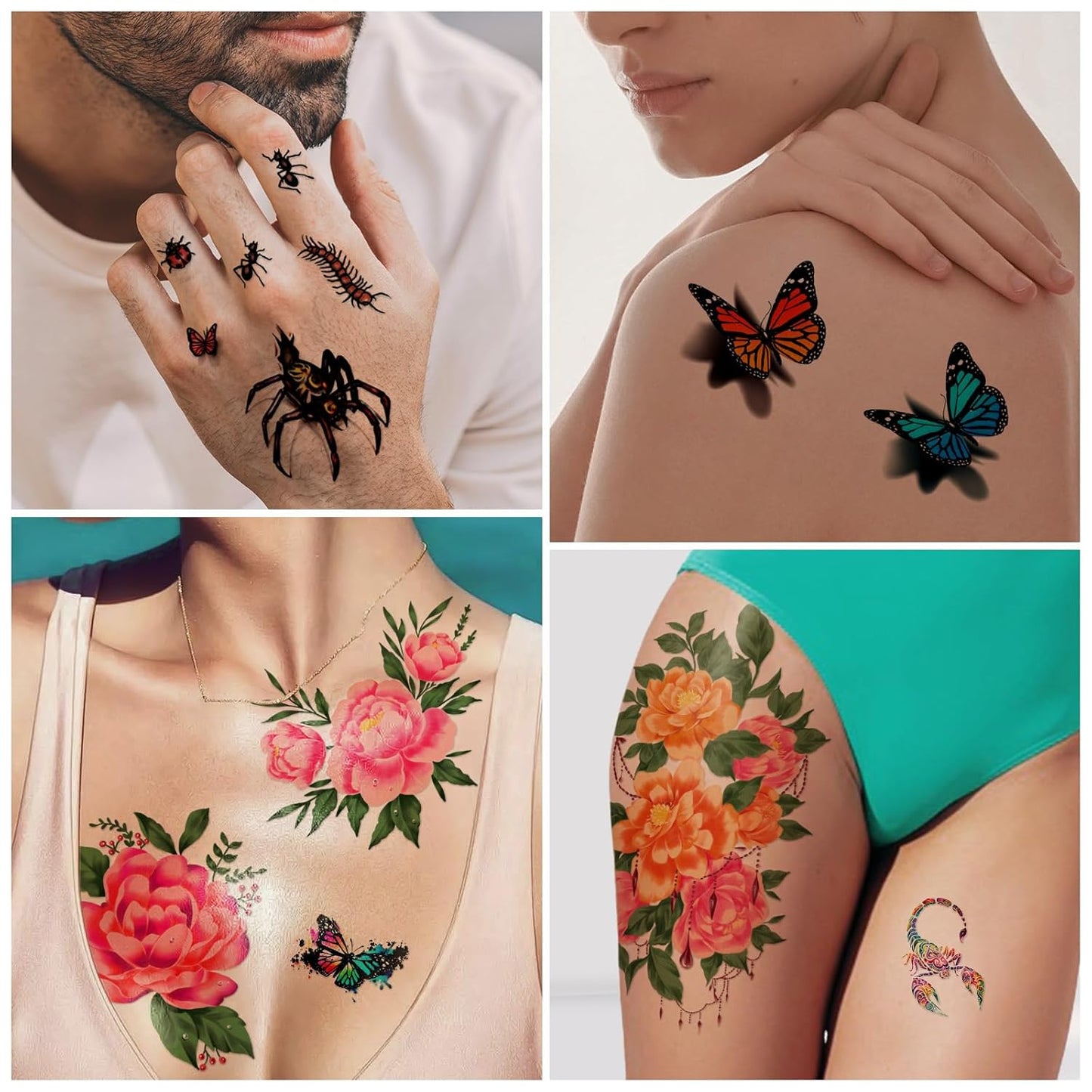 Yazhiji 49 Sheets Temporary Tattoos for Women and Men 3D Extra Large Waterproof Sexy Flowers Fake Tattoo Kits