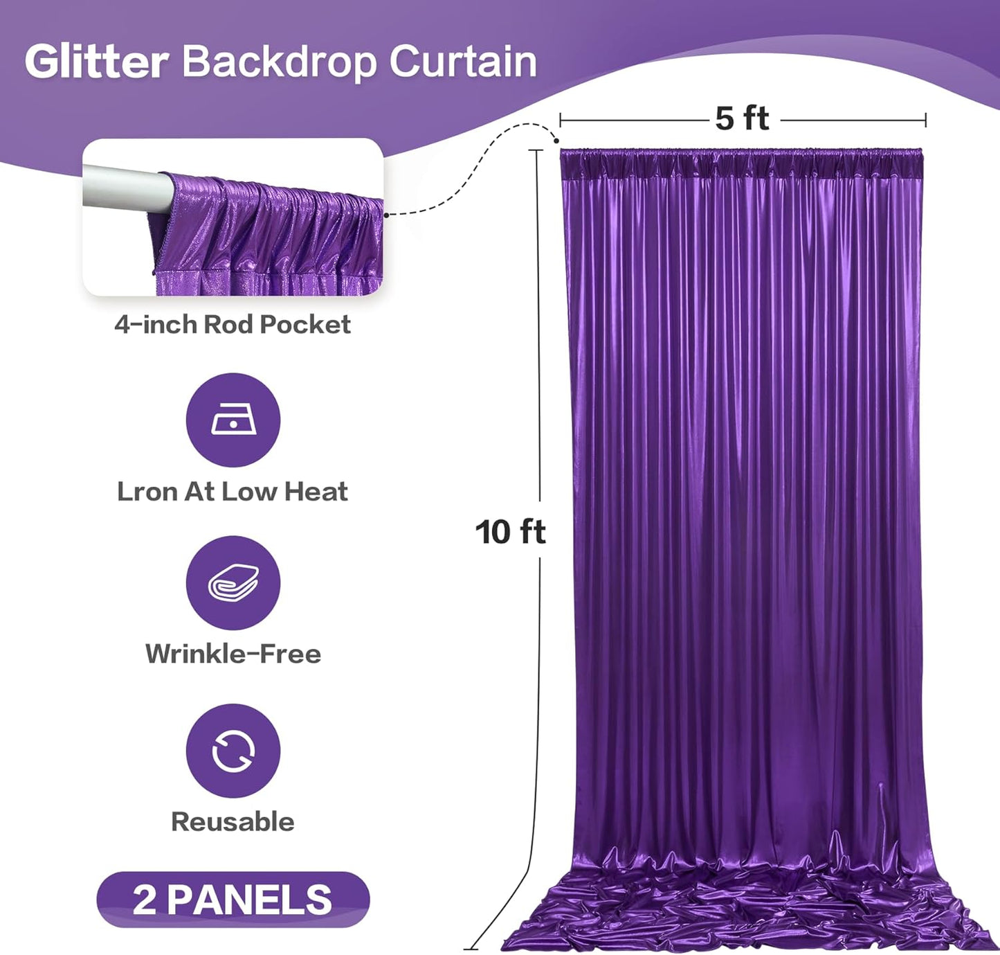 gogoparti 10x10FT Purple Sequin Backdrop Curtain - 2 Panels of 5x10FT Wrinkle-Free Glitter Drapes for Photography, Birthdays, Weddings & Graduations