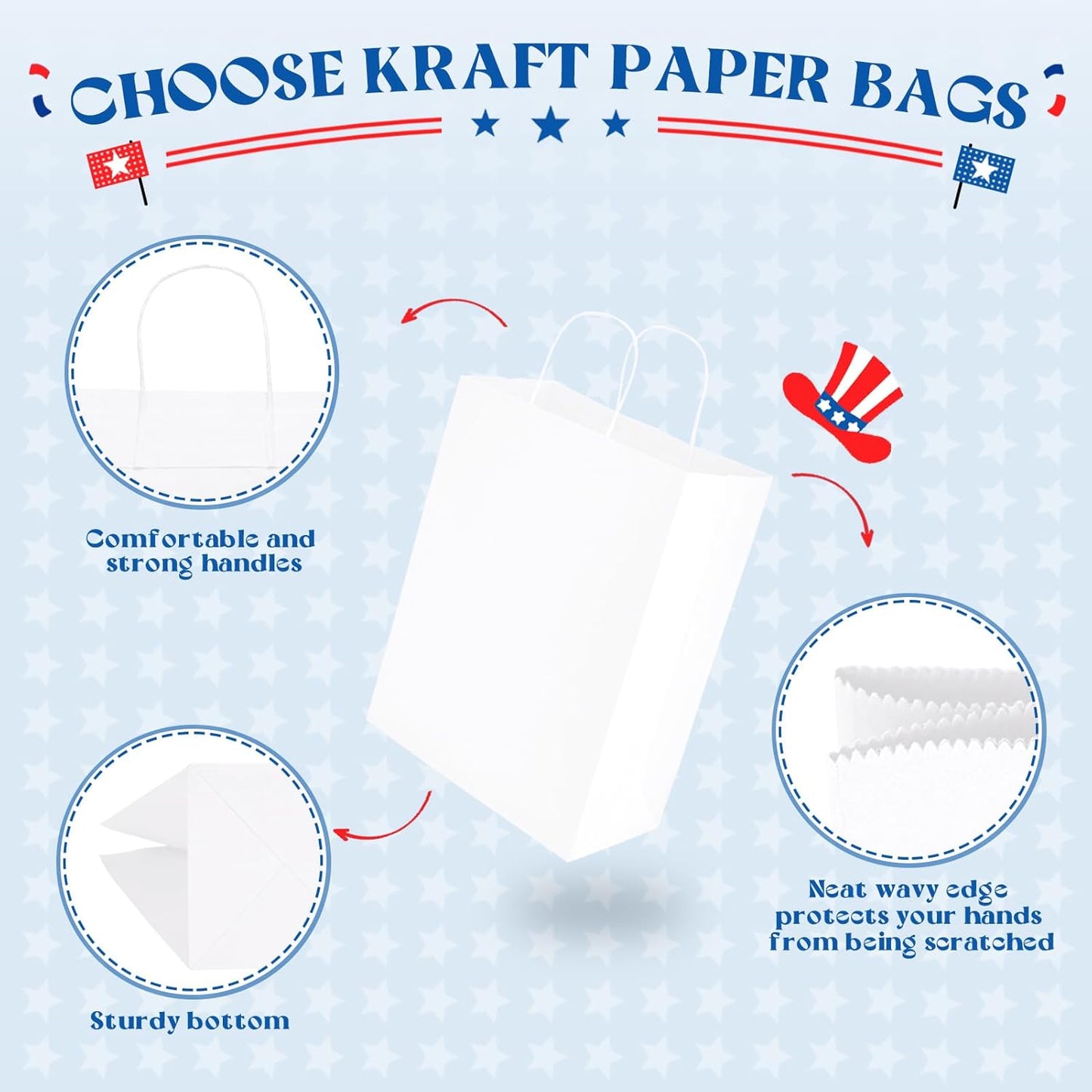 MESHA Gift Paper Bags 300 PACK 10X5X13 White Large Shopping Kraft Bags Bulk with Handles Reusable for Business Grocery Birthday Wedding Kids Party Favors(Made in USA)