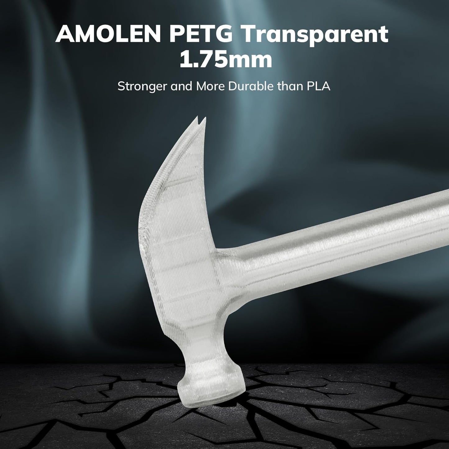 AMOLEN Rapid PETG Transparent 3D Printer Filament 1.75mm +/-0.02mm,Transcucent petg500mm/s High Speed Strong Toughness Clear White Color 1KG/2.2lb