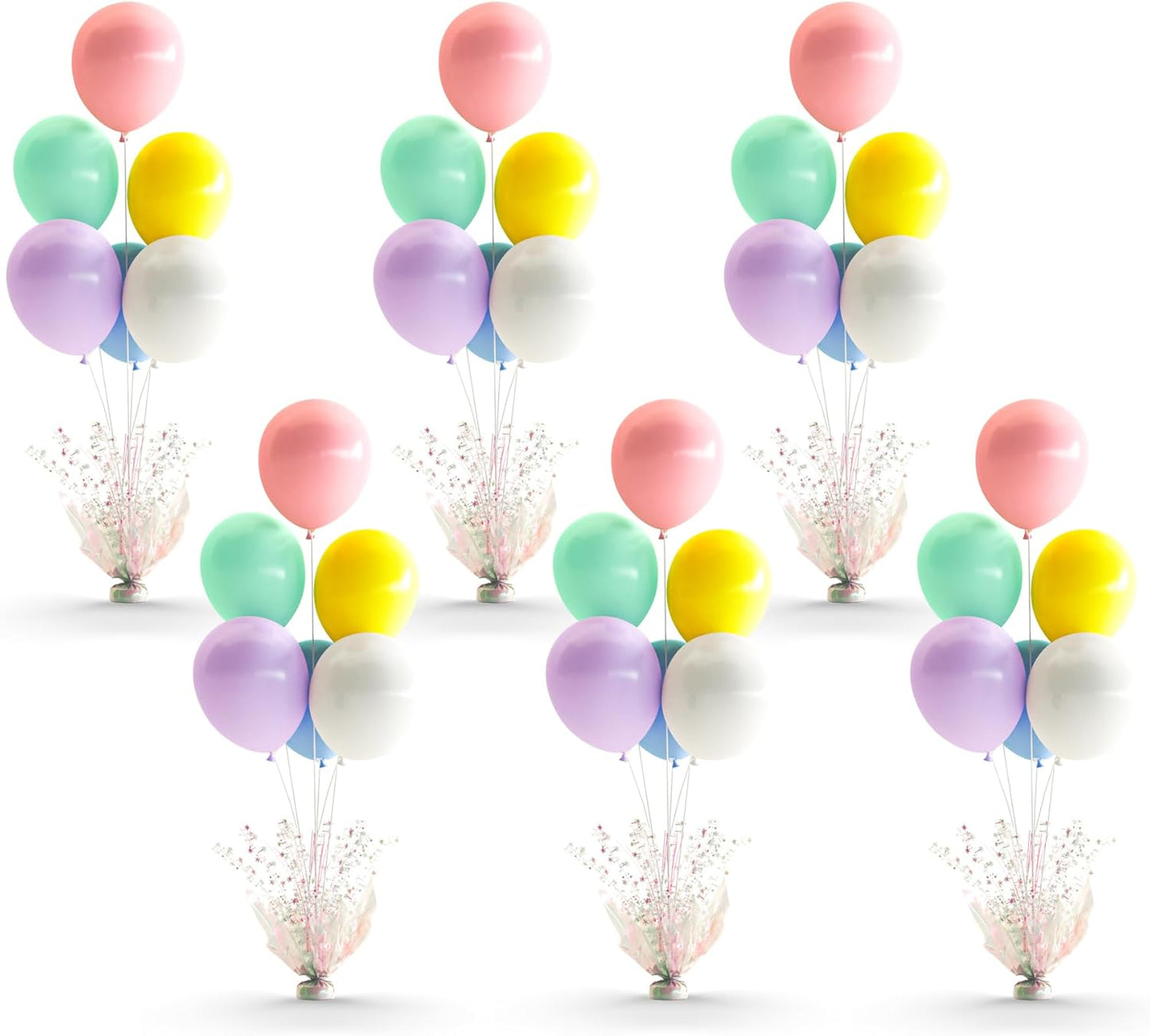 6 Set Pastel Rainbow Balloon Table Centerpieces for Birthday Parties, Balloon Stand Kit with Rainbow Balloons for Table Decoration