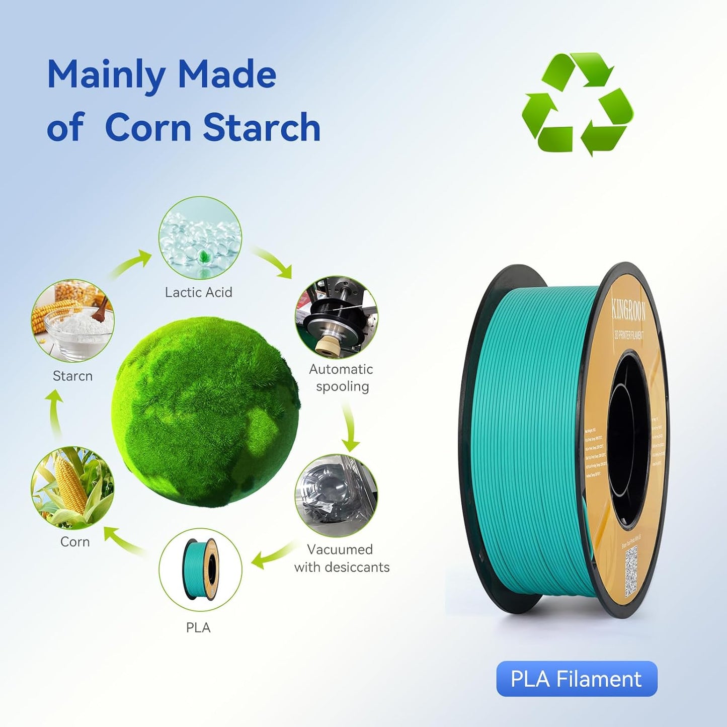 Kingroon PLA Filament 1.75mm 3D Printer Filament Cyan Pla Filament 1kg Filament Dimensional Accuracy +/- 0.02mm, Fit Most FDM Printer,Cyan